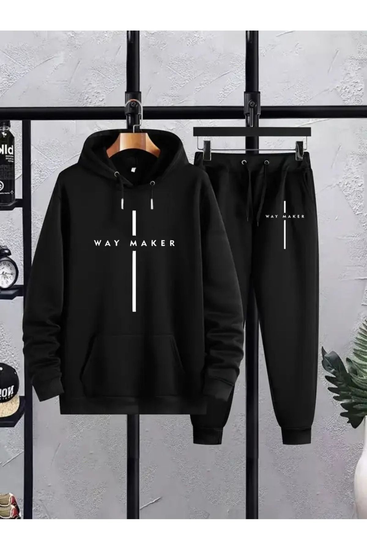 LAND MODA Unisex Siyah Kapüşonlu  Eşofman Takımı