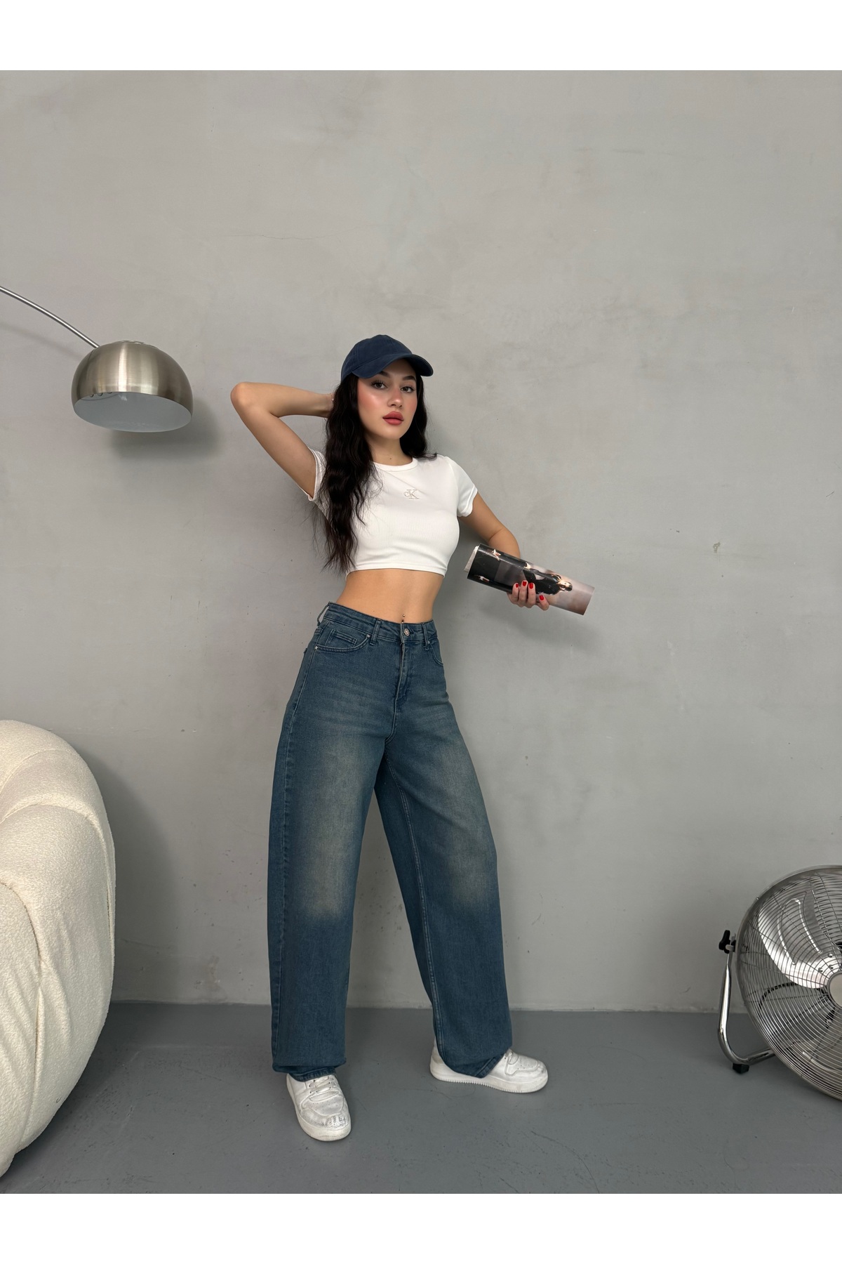 alanora  Kadın Soluk Efektli Bol Kesim Rahat Geniş Paça Baggy Jean - Görsel 5