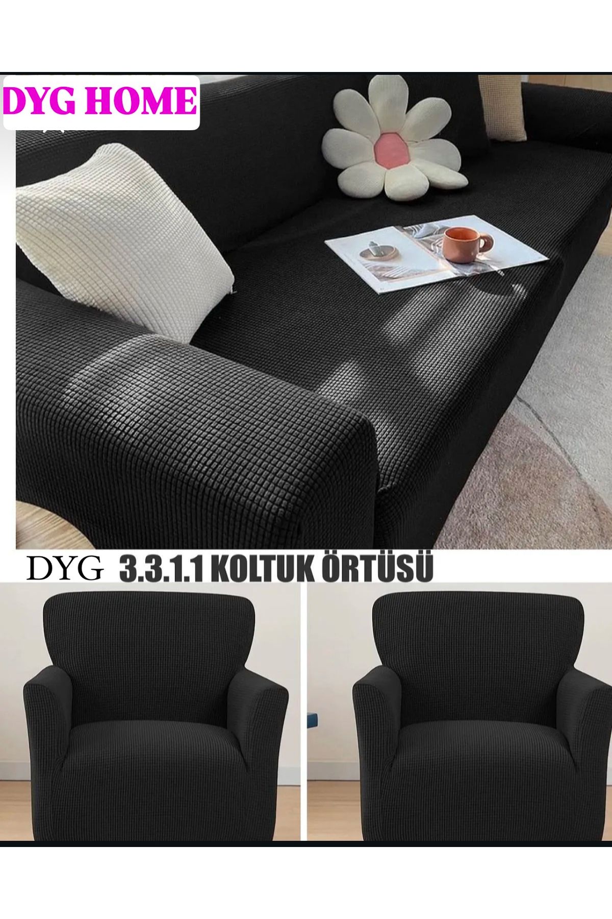 dyg home Likrali Koltuk Örtüsü Takımı 3 3 1 1 Koltuk Kılıfı Takımı Ev Tekstili Ürünü