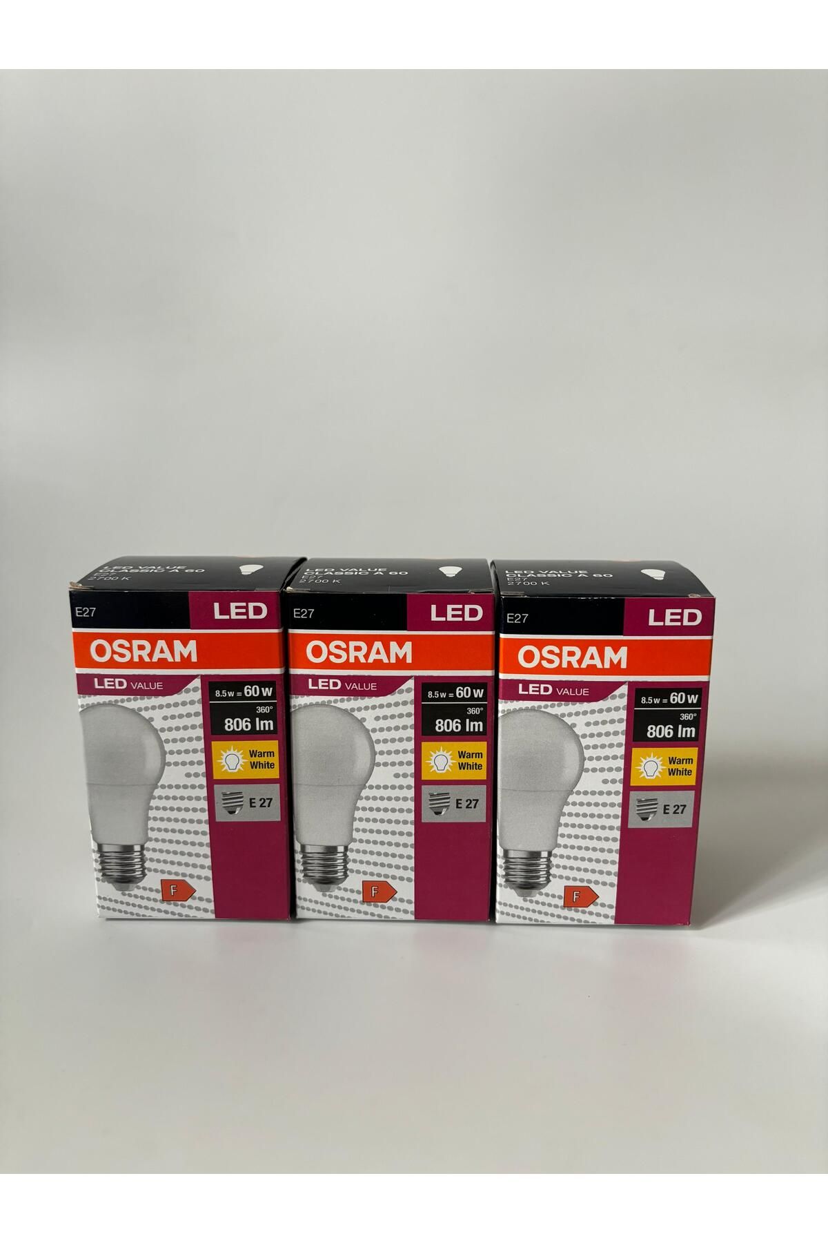 Osram Led Value 3lü Ampul Sarı Işık 8.5 W 60watt E27