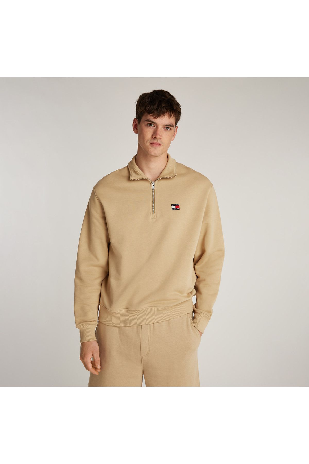 سویشرت مردانه زیپ بژ نشان Tjm Rlx 1/4 Tommy Hilfiger