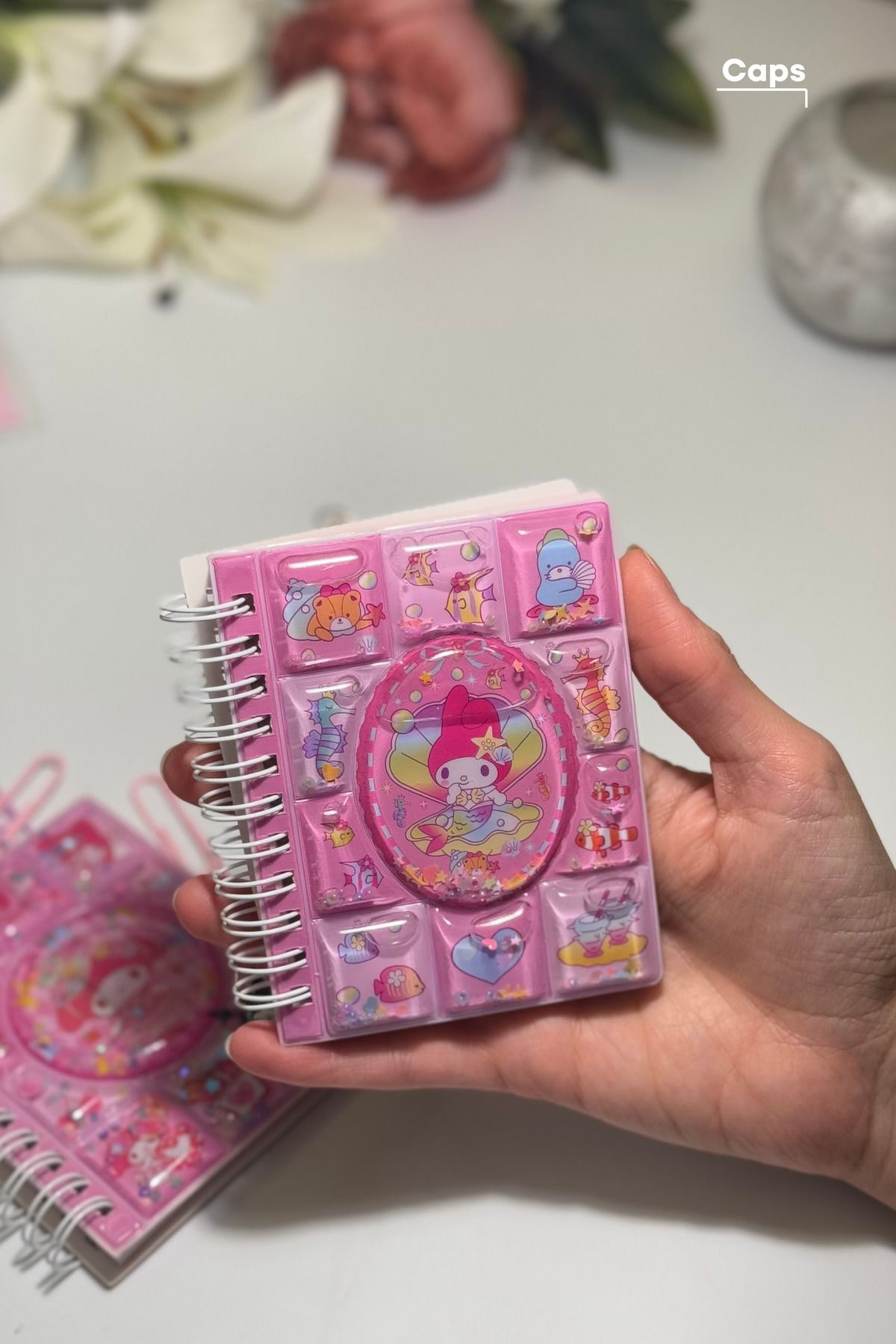 caps Kuromi & My Melody Mini Çizgili Defter İkili Set - Tokalı, Şapkalı ve Pembe Tasarımlar - 220 Sayfa