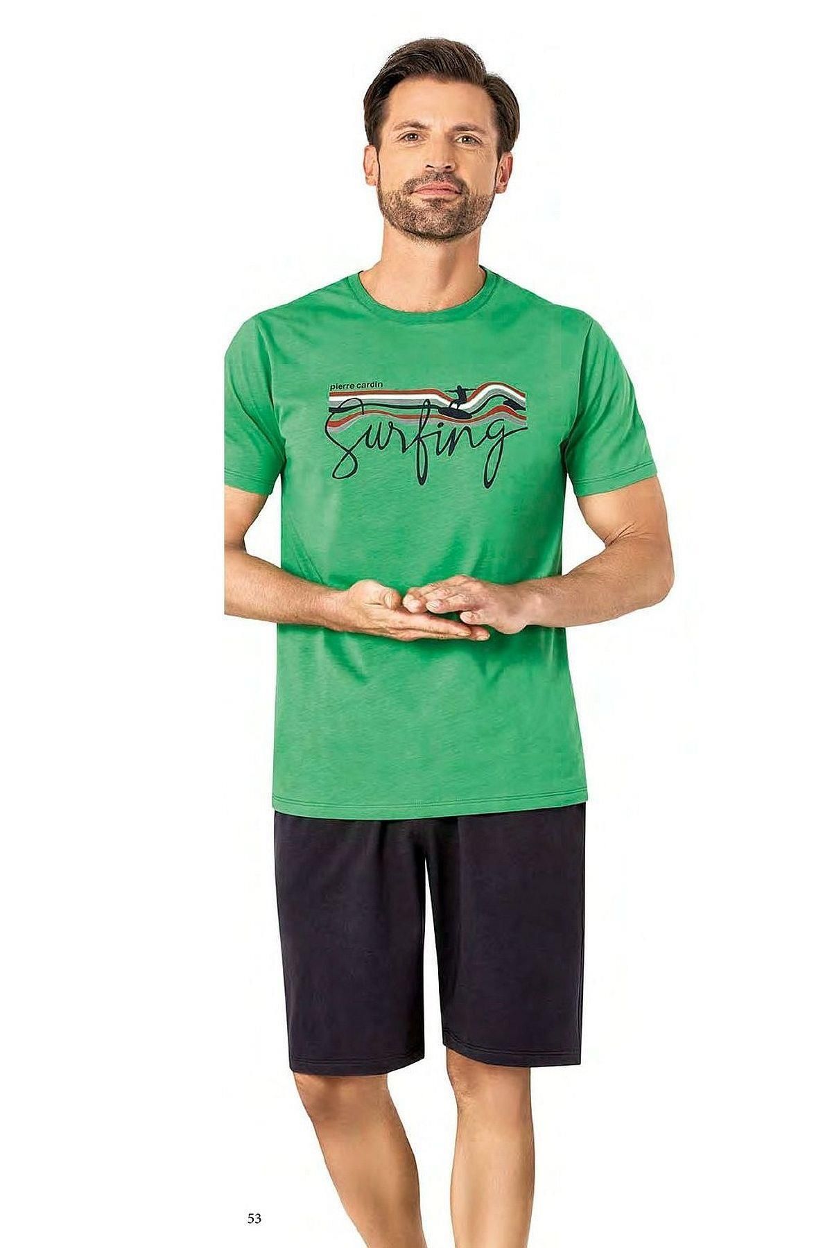 Pierre Cardin-6073 Men's Short Sleeve Shorts Pajamas Set-Green 1