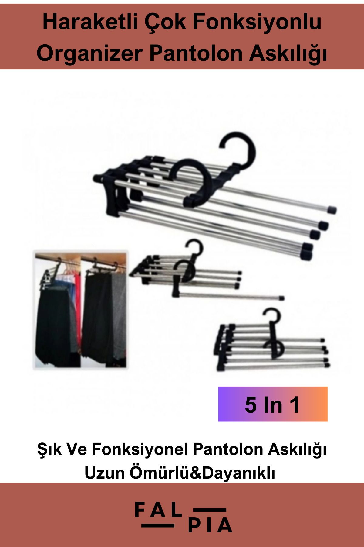 Falpia Premium Seri Kaliteli Malzeme Dayanıklı Hareketli Organizer Çok Fonksiyonlu Pantolon Askılığı 5 In 1