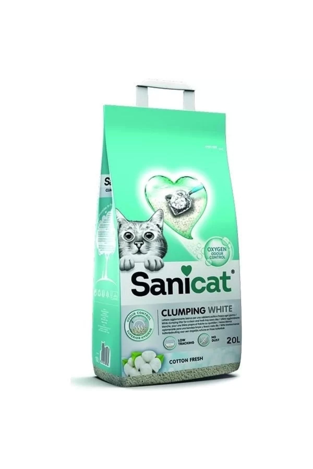 Sanicat Clumping White Cotton Oksijen Kontrol Ultra Emici Kedi Kumu 20 Lt