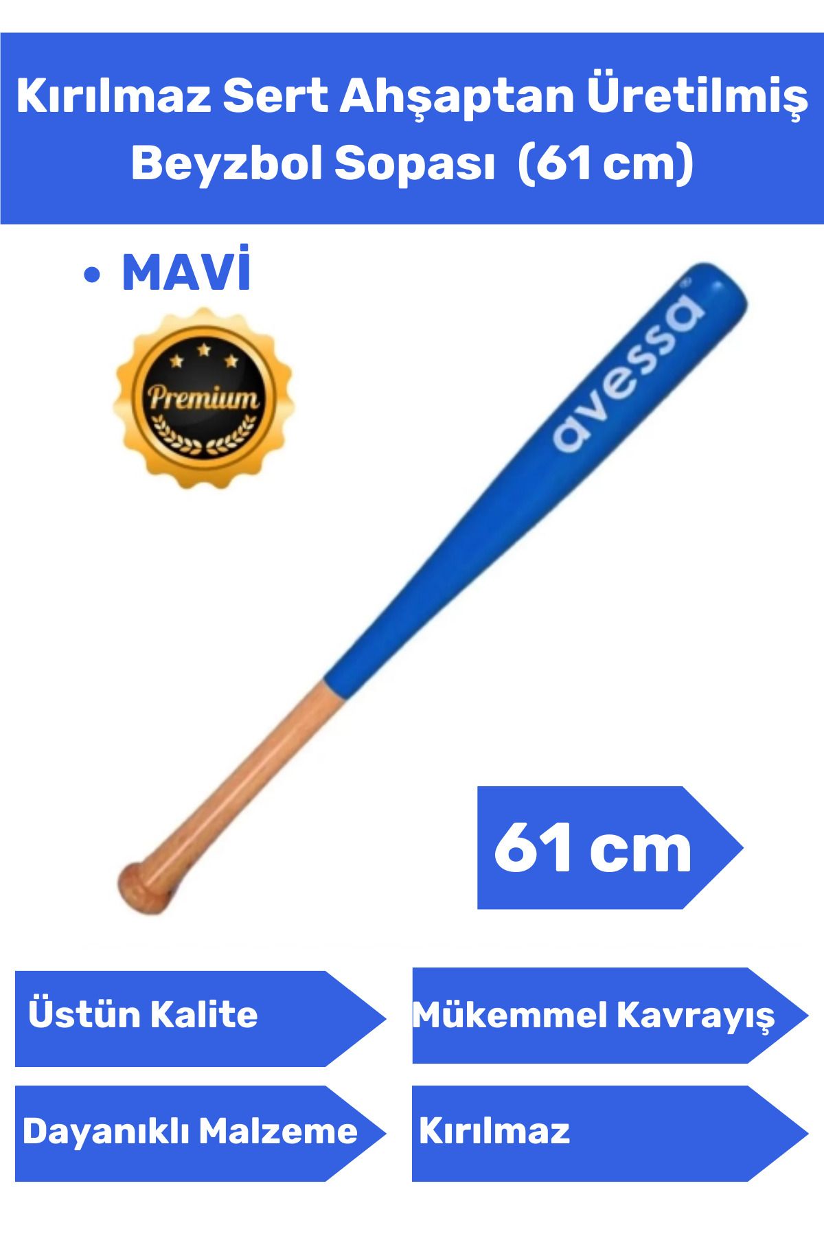chesstra Premium Özel Seri Kırılmaz Dayanıklı Kaliteli Ahşap Baseboll Beyzbol Sopası 61 Cm