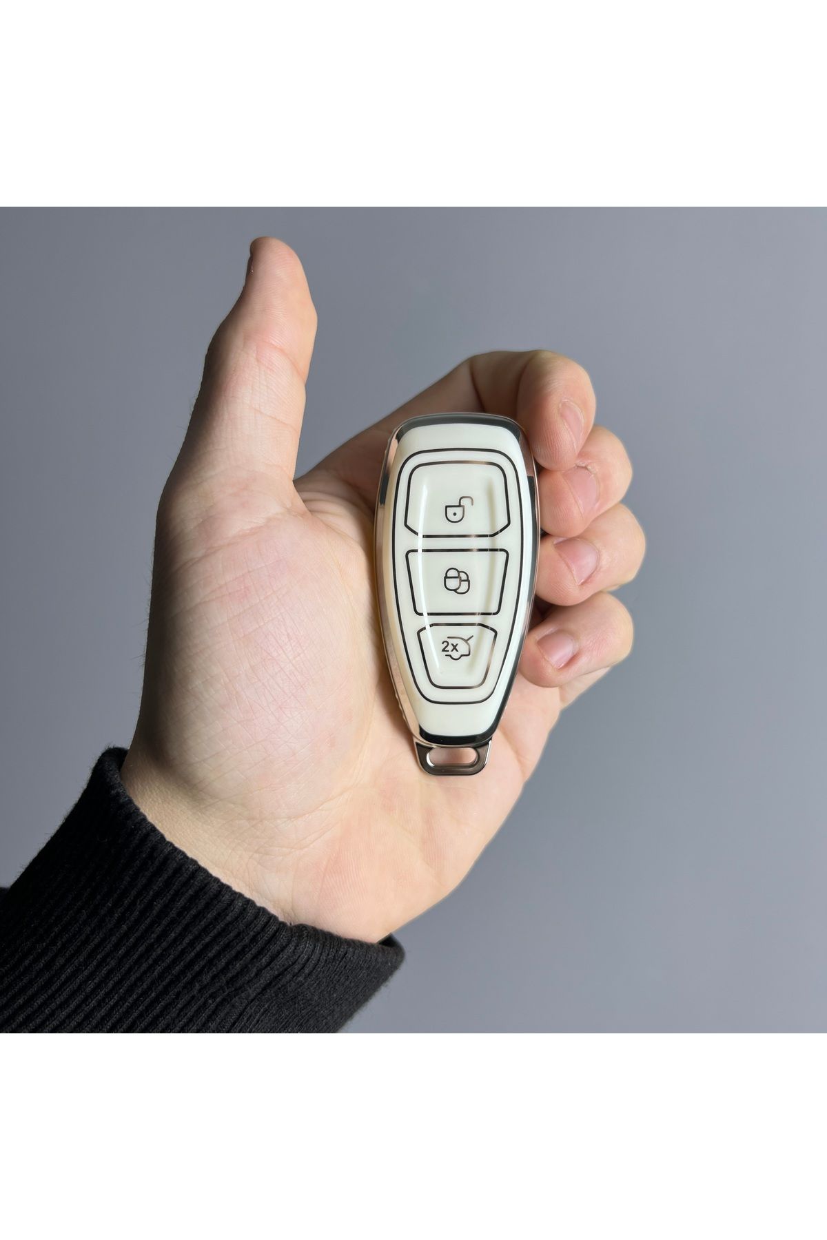 Luxe Aksesuarr Ford Fiesta- Focus- Kuga Uyumlu Koruma Anahtar Kumanda smart Nano Silikon Kılıfı Beyaz Gümüş