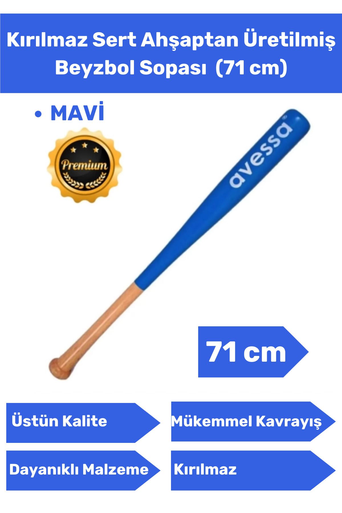 Genel Markalar Premium Özel Seri Kırılmaz Dayanıklı Kaliteli Ahşap Baseboll Beyzbol Sopası 71 Cm