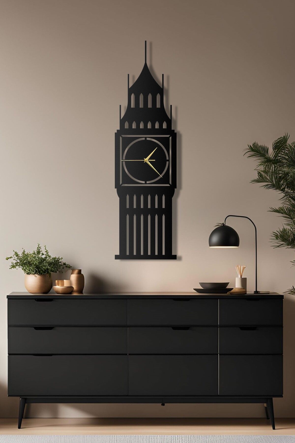 İmvulart Big Ben Metal Duvar Saati, Büyük Boy Duvar Saati, Neogotik Duvar Saati, Ev Ofis Dekorasyonu 98x28 cm