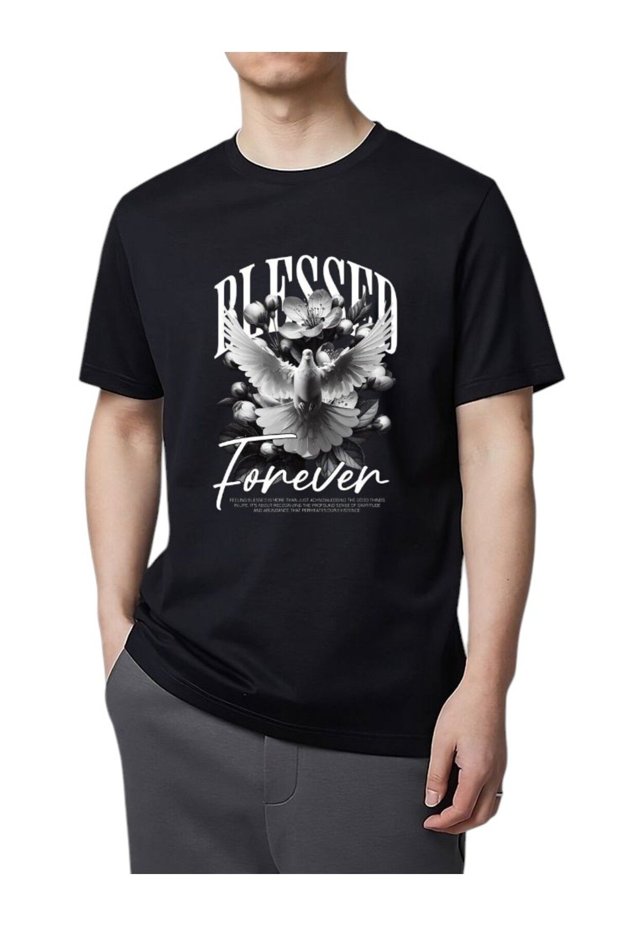 BLACKUMAY Blessed Güvercin Baskılı Oversize T-shirt