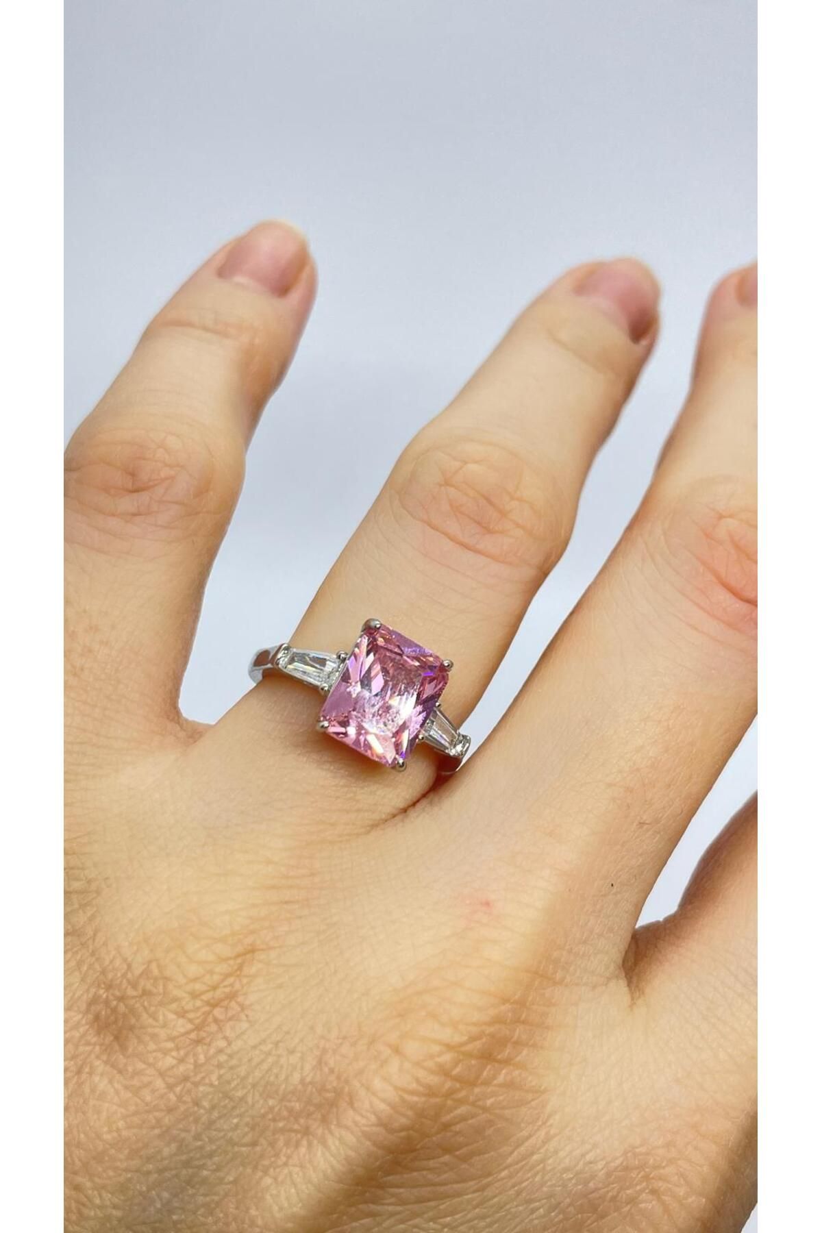 NİNS JEWELRY Pembe Mini Baget Gümüş Yüzük