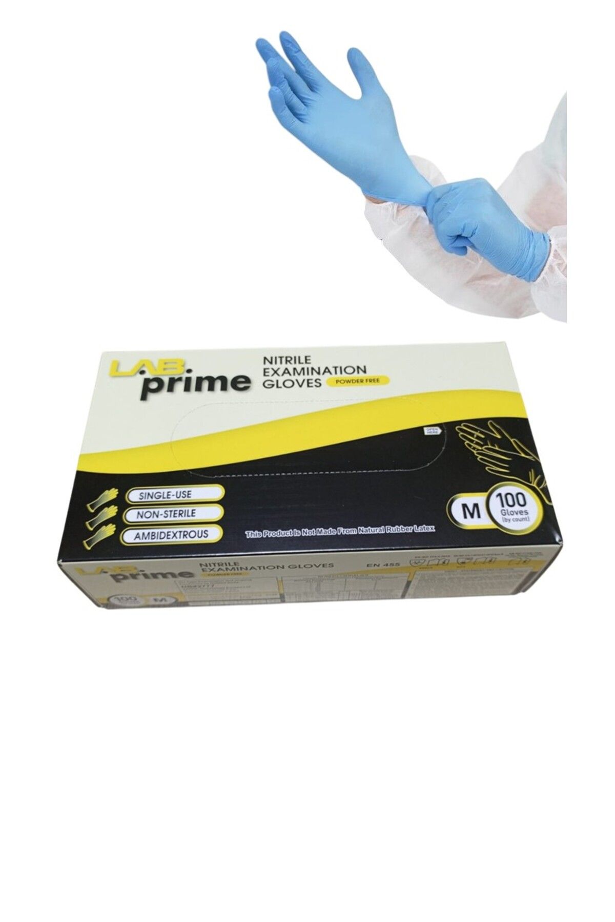 LabPrime Çok amaçlı - Nitril Eldiven Pudrasız Mavi Renk ---M Beden---Gıdaya Uygun --- 100 adet/paket