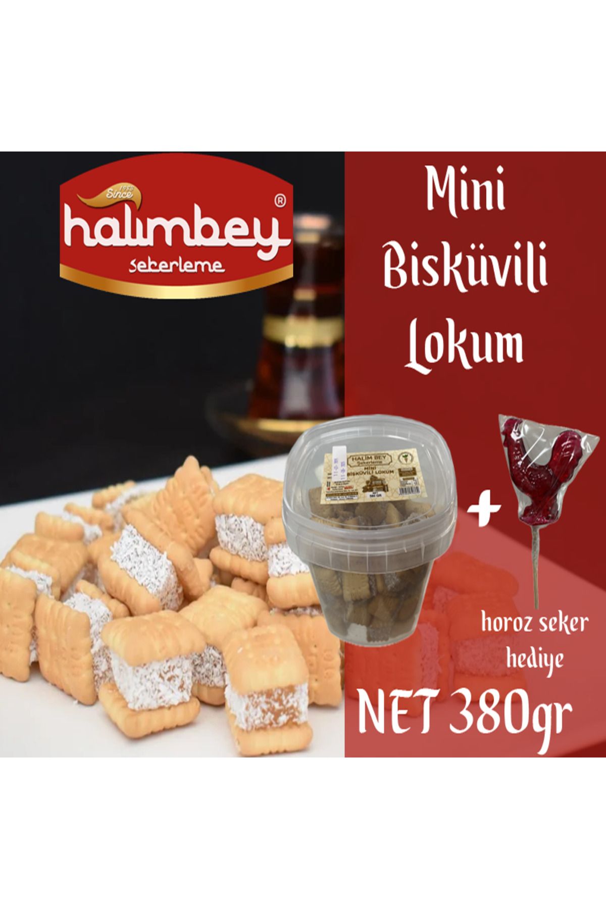 HALİMBEY ŞEKERLEME Mini Eti Bisküvili Lokum 380gr