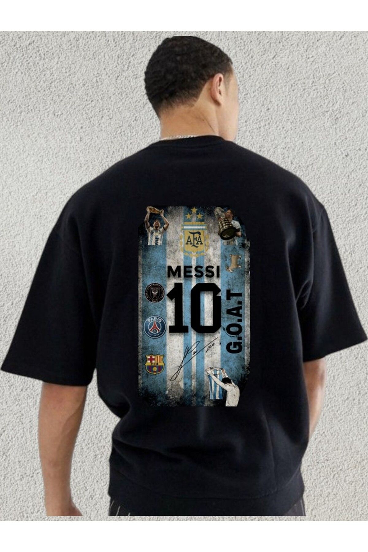 BLACKUMAY Messi Baskılı Bisiklet Yaka Oversize Tshirt