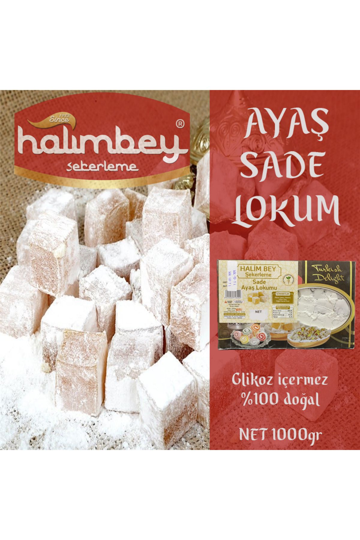 HALİMBEY ŞEKERLEME Sade Meşhur Ayaş Lokumu 1000gr