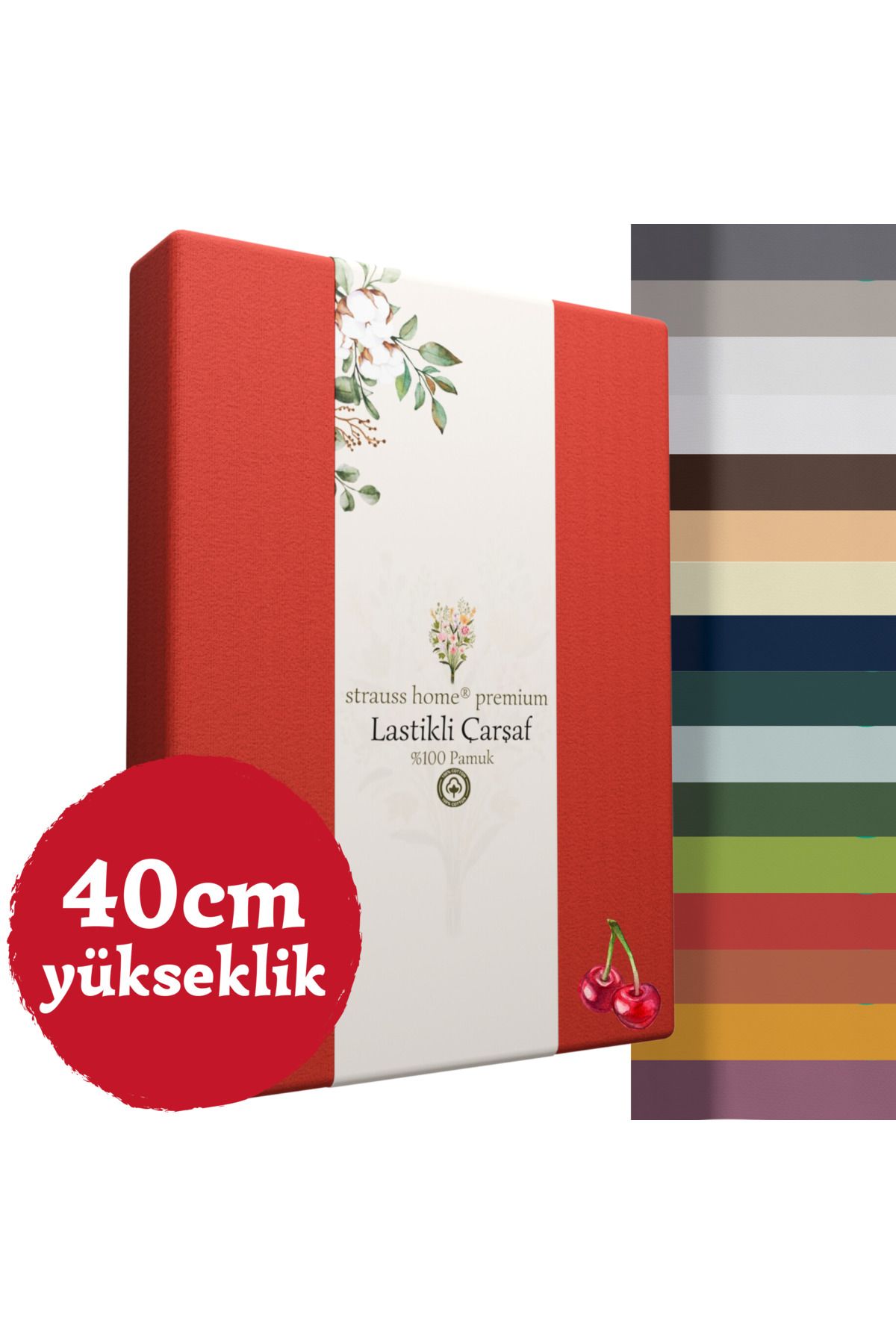 Strauss Home Premium Lastikli Çarşaf YÜKSEK YATAKLARA ÖZEL 40cm yükseklik Penye %100 Pamuk 150gr/m2 OEKO TEX