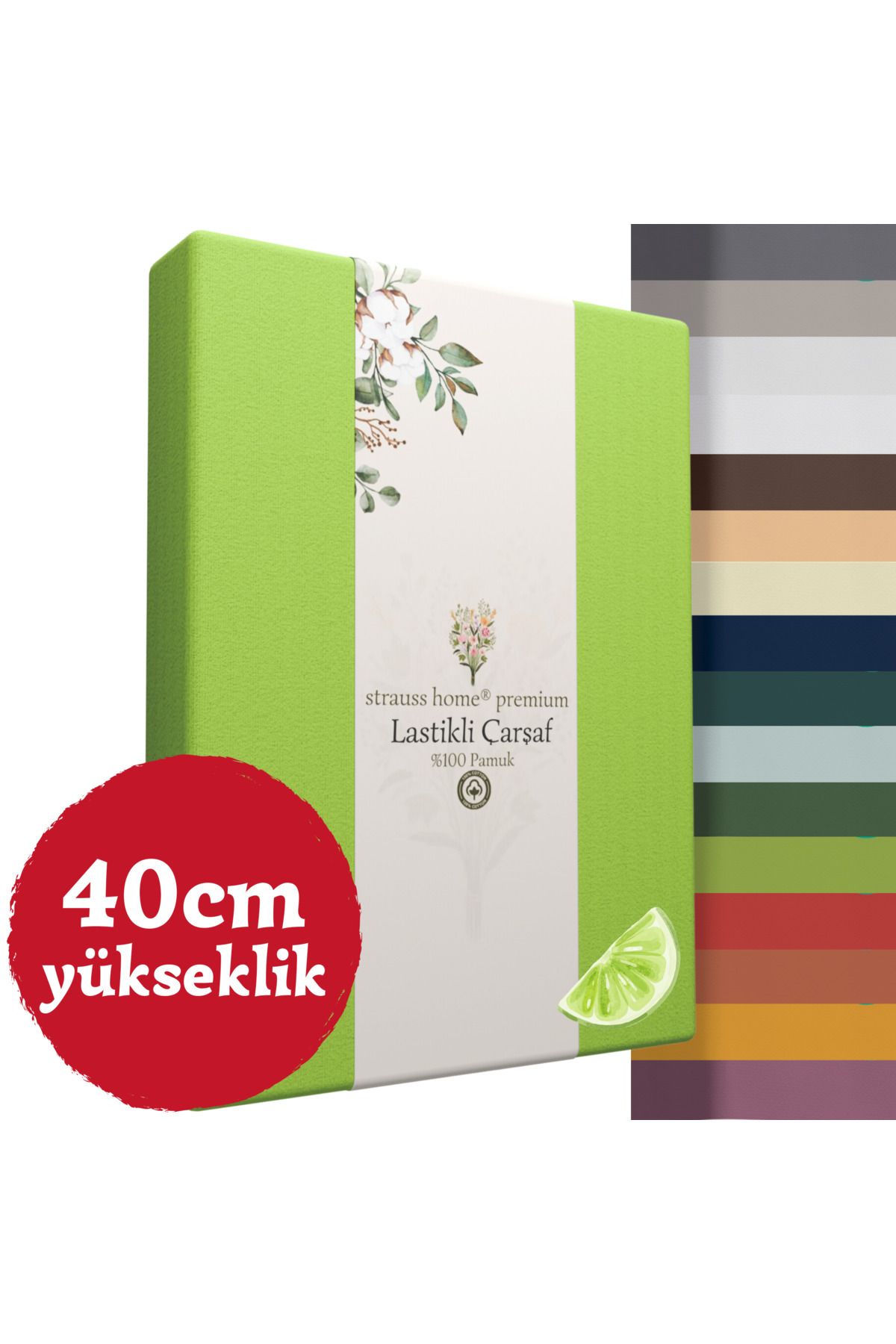 Strauss Home Premium Lastikli Çarşaf YÜKSEK YATAKLARA ÖZEL 40cm yükseklik Penye %100 Pamuk 150gr/m2 OEKO TEX