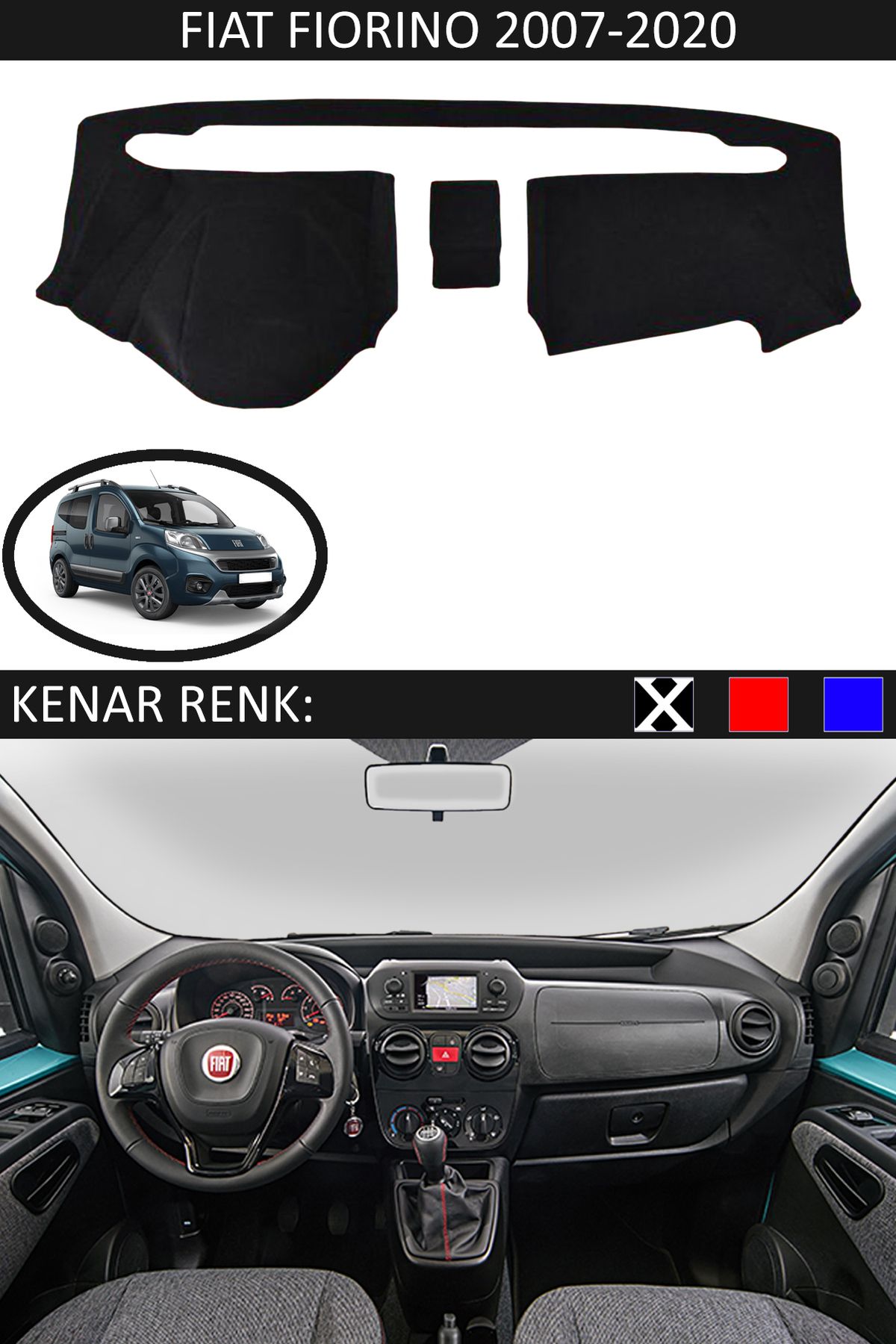 Auralight Fiat Fiorino 2007-2020 İçin Uygun Torpido Koruma Halısı Siyah Kenar Renk Siyah