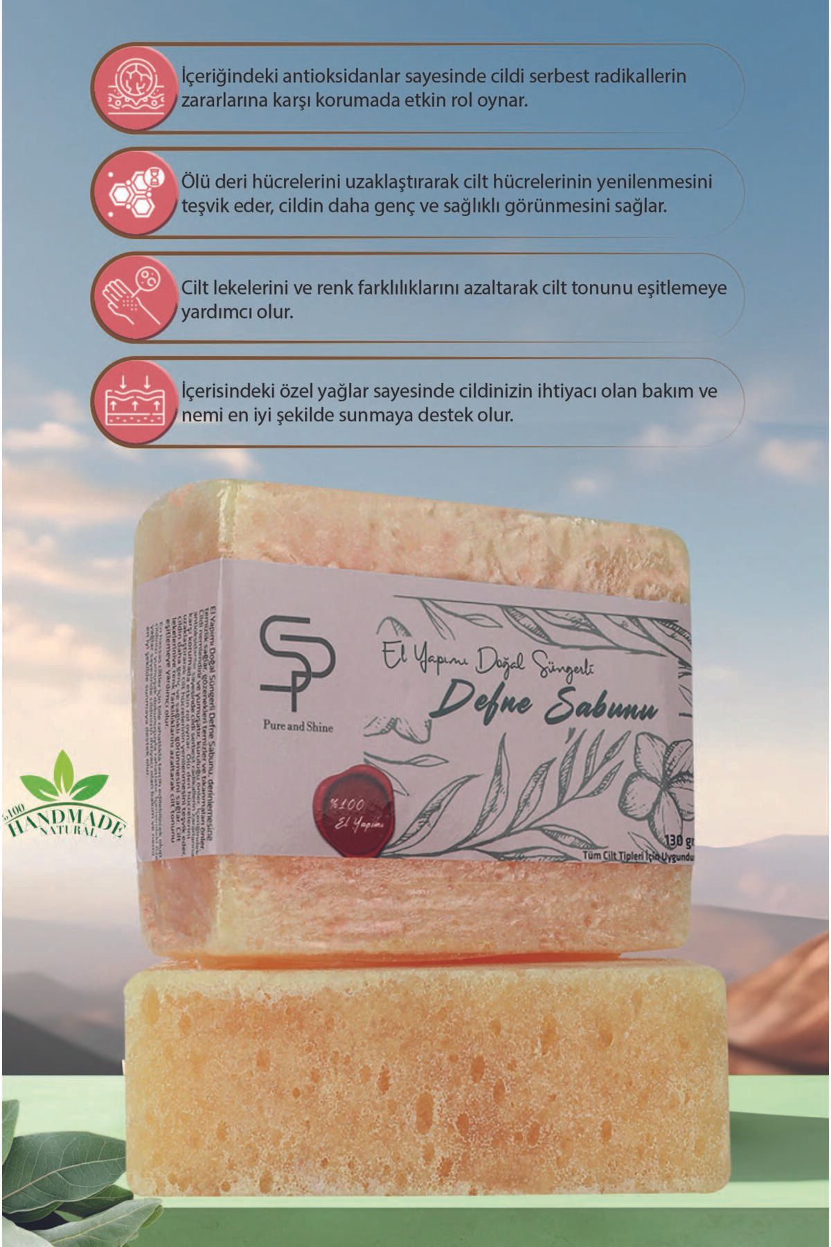 Pureandshine EL YAPIMI DOĞAL SÜNGERLİ DEFNE SABUNU