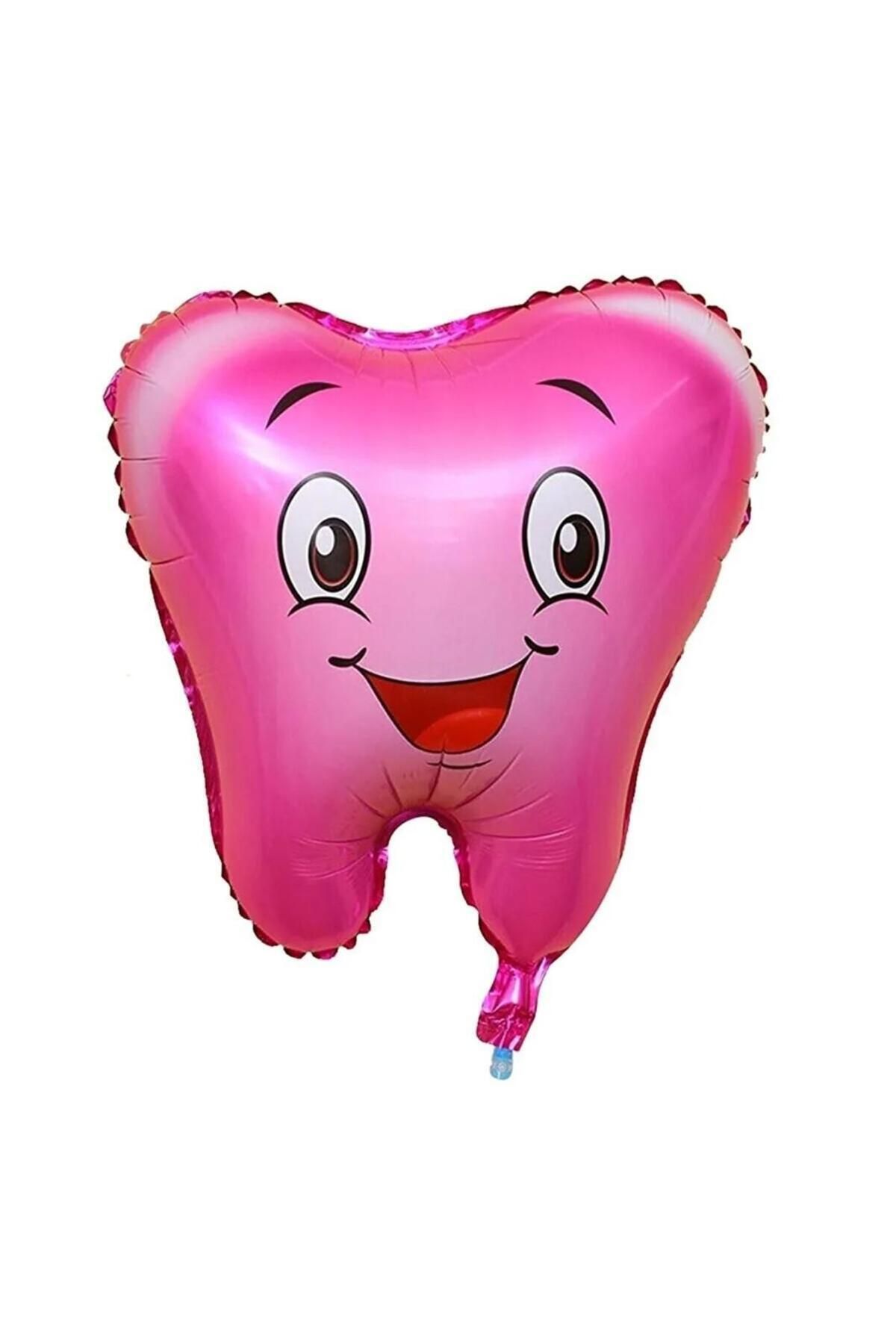 CNGZSHOP İlk Dişim Dişim Çıktı Diş Buğdayı Teması Partisi Kız Bebek Diş Şeklinde Pembe Renk Folyo Balon 50cm