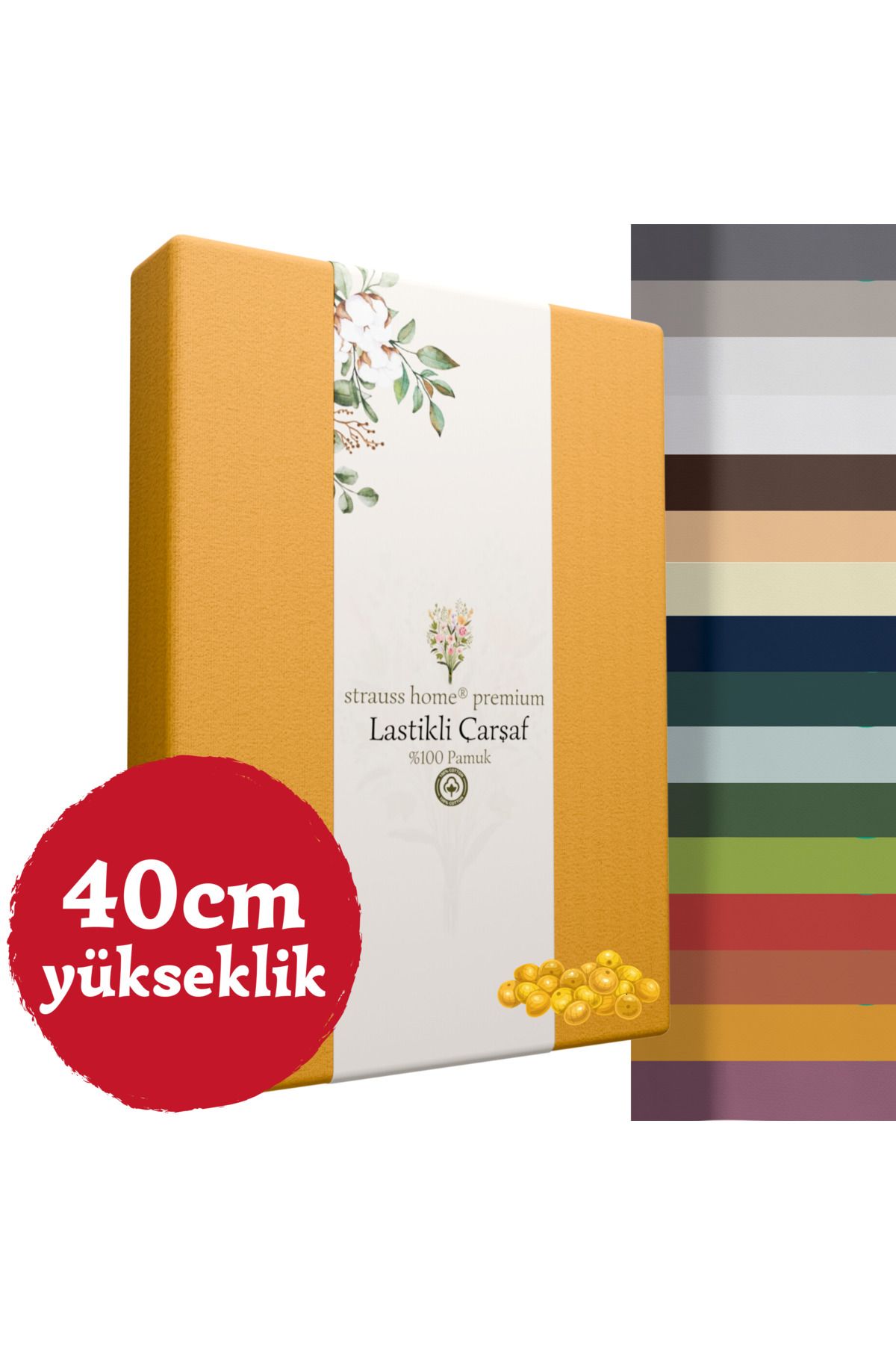 Strauss Home Premium Lastikli Çarşaf YÜKSEK YATAKLARA ÖZEL 40cm yükseklik Penye %100 Pamuk 150gr/m2 OEKO TEX