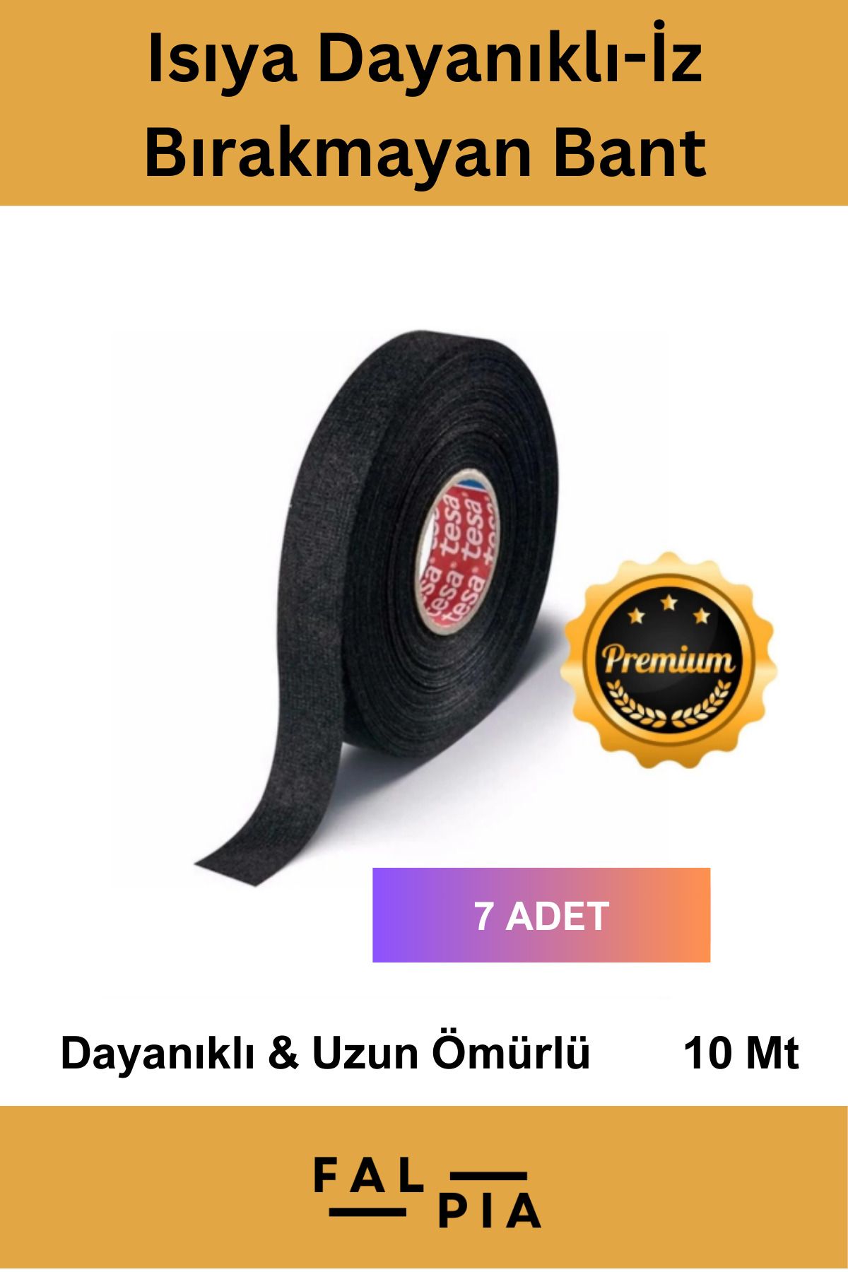 Falpia Premium Isıya Dayanıklı Ultra Aşınma Diençli Kalıntı İz Bıakmayan Güvenli 10mt Yalıtım Bant 7 Adet