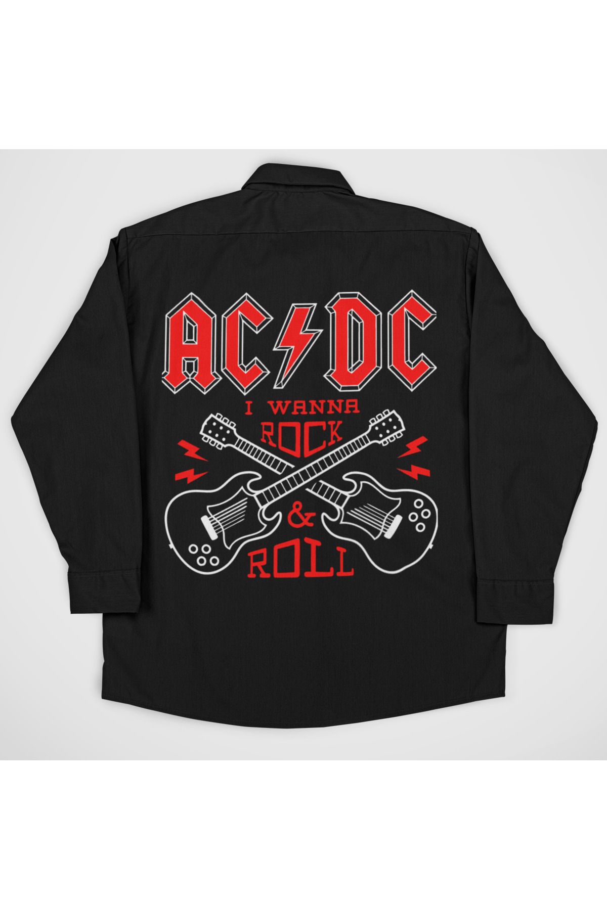 SEVBANO AC DC Müzik Grubu Rock & Roll Yazılı Unisex Rock Metal Baskılı Gömlek