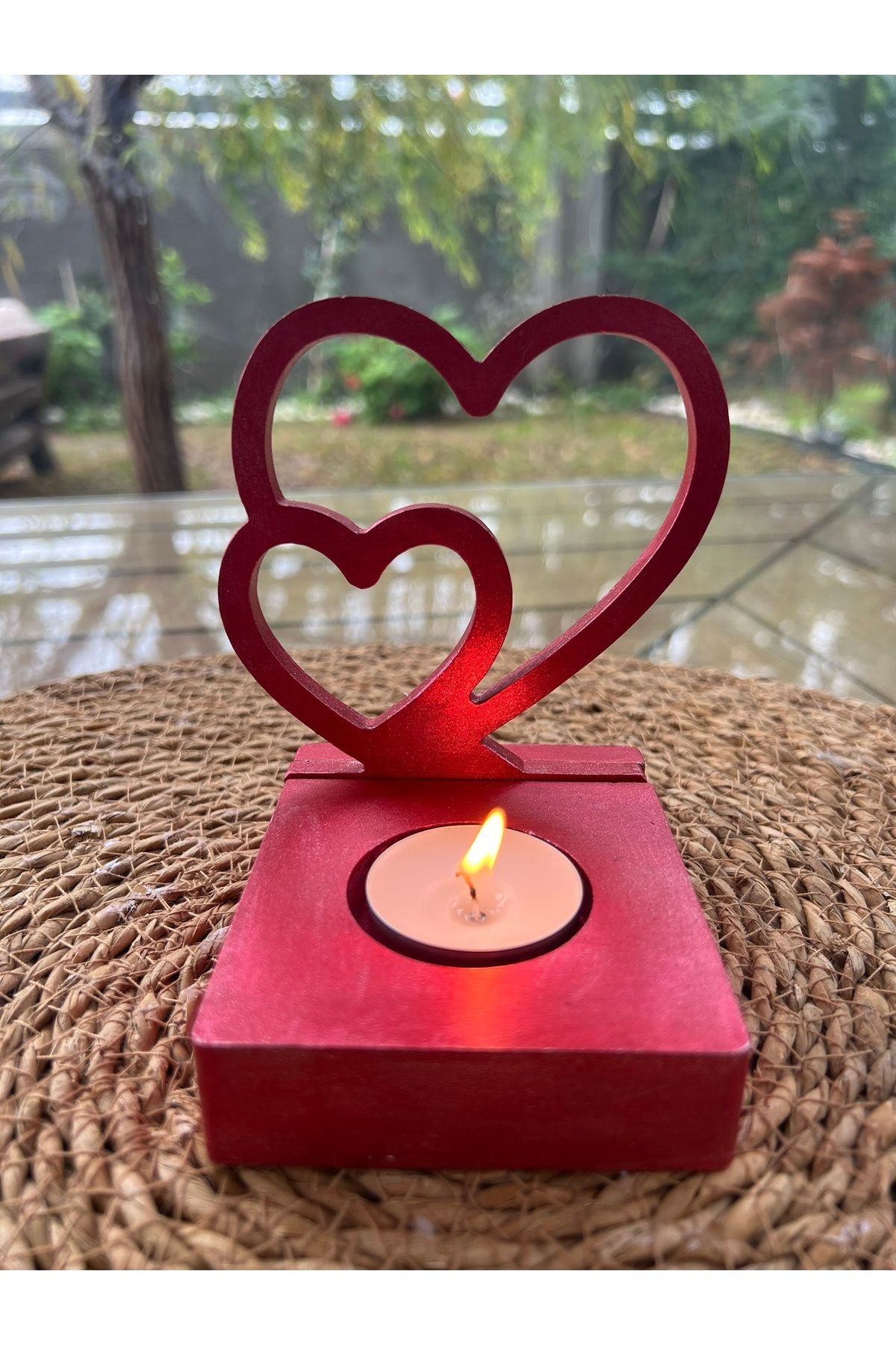 NeoHobi Romantik Dekoratif Kırmızı Kalp Tealight Mumluk ,Sevgililer Günü Hediyesi, Doğum Günü Hediyesi