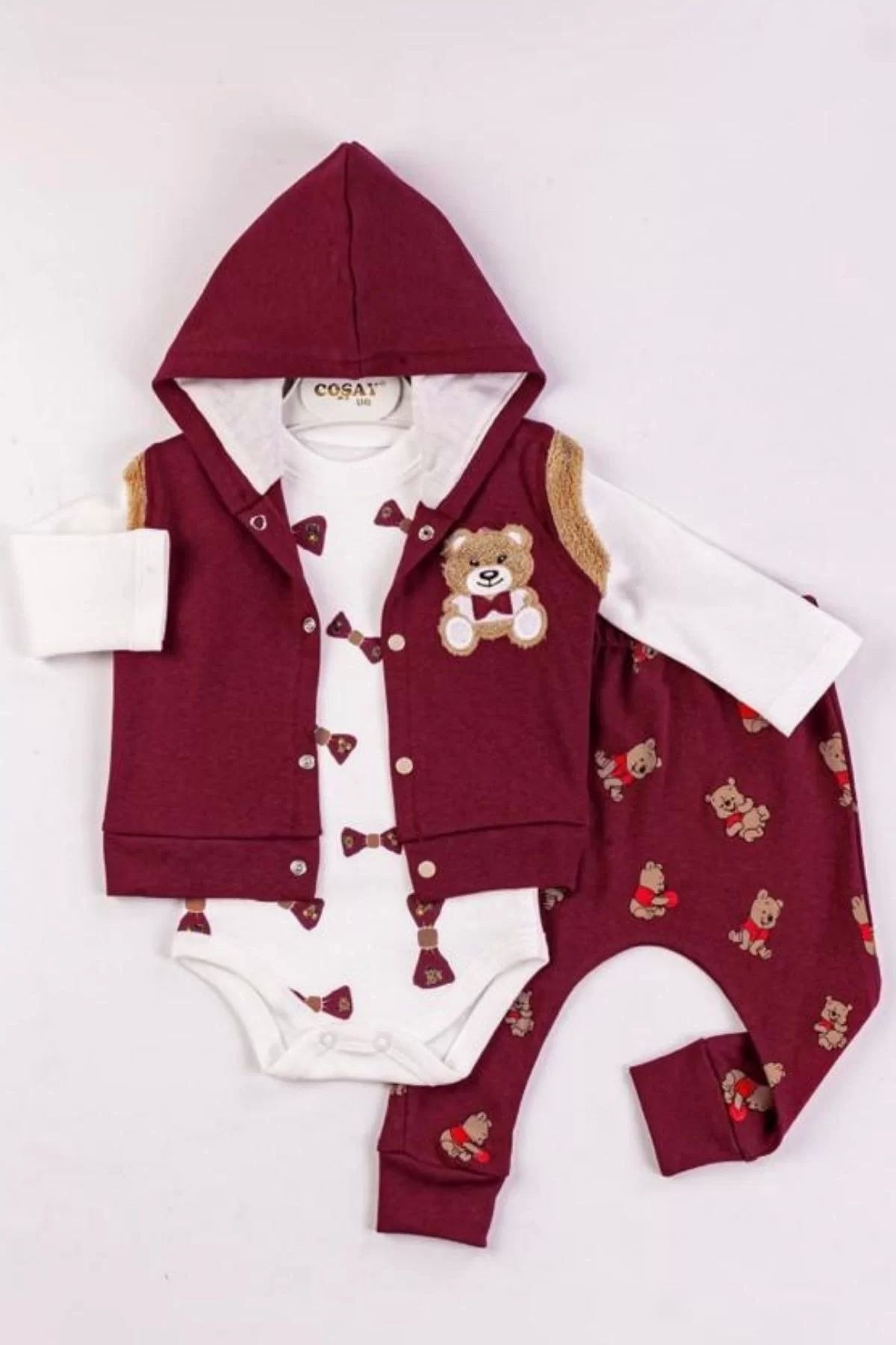 mtm My The Mall-3-Piece Baby Boy Set with Bear Embroidered Vest 2