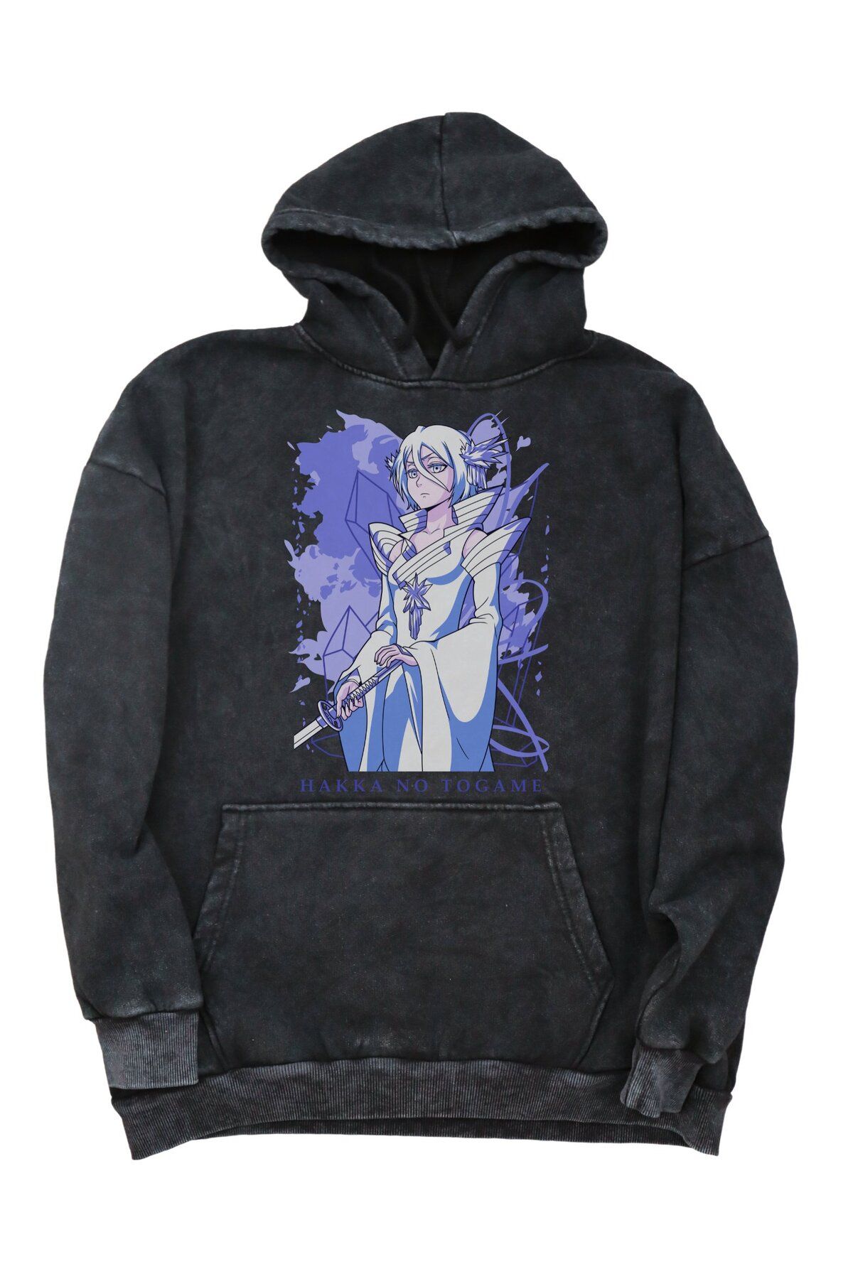 Fuddy Moda Oversize Rukia Kuchiki Baskılı Kapüşonlu Yıkamalı Sweatshirt, Unisex Bleach Anime Temalı Hoodie