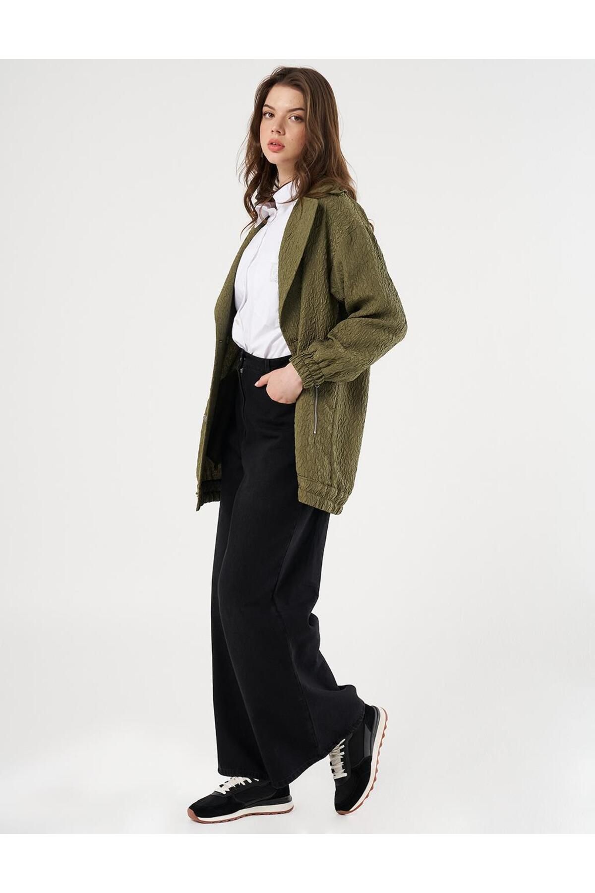 Kayra-Khaki Double Breasted Wafer Jacket 3