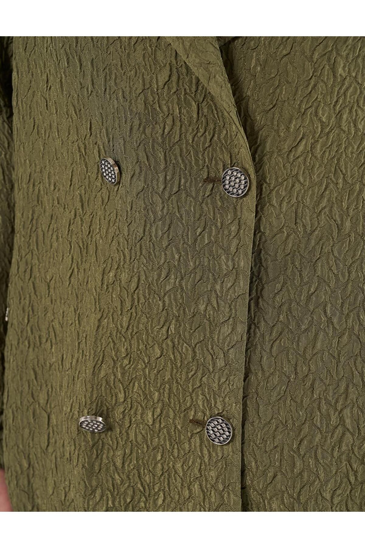 Kayra-Khaki Double Breasted Wafer Jacket 6