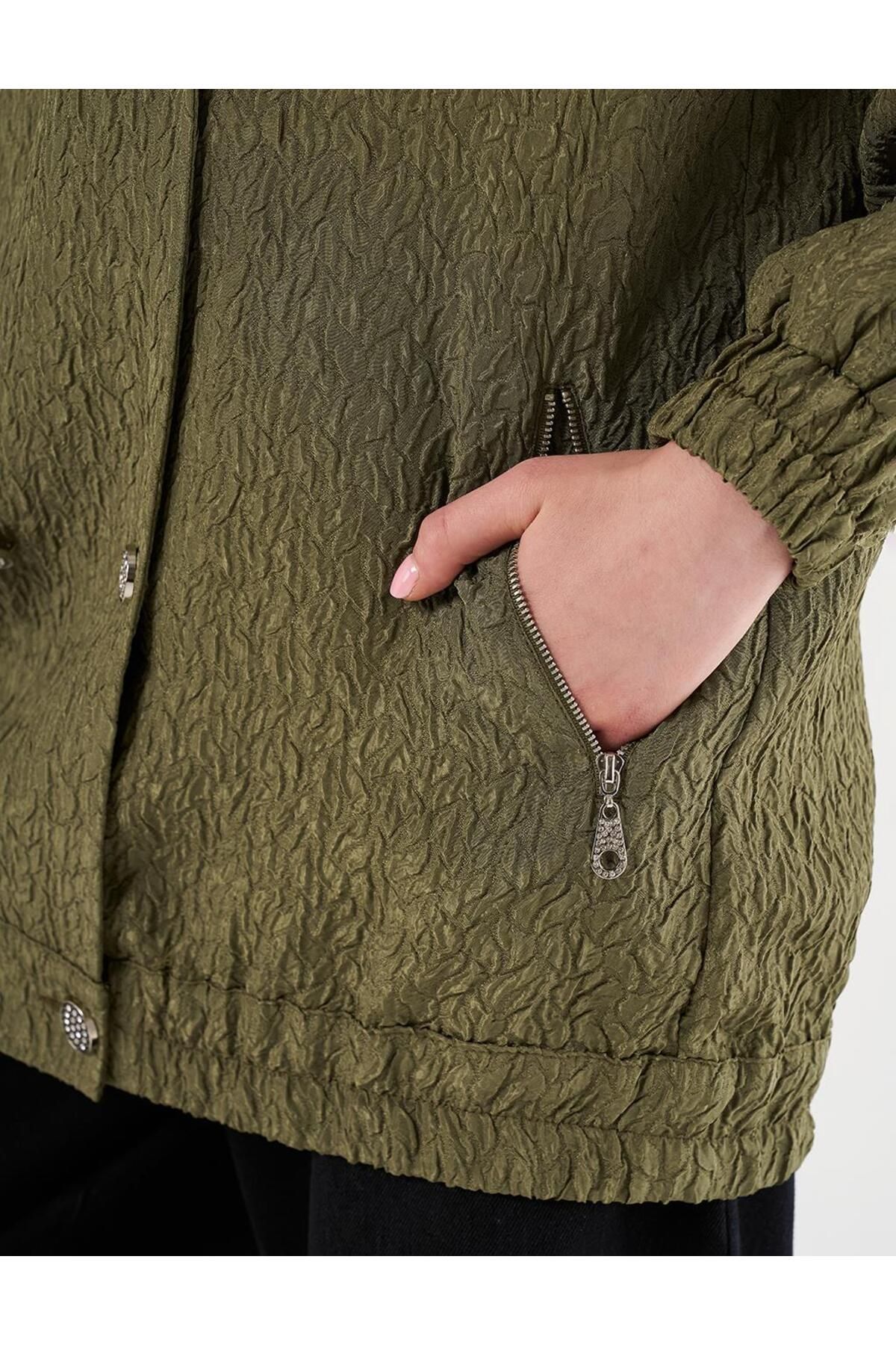 Kayra-Khaki Double Breasted Wafer Jacket 7