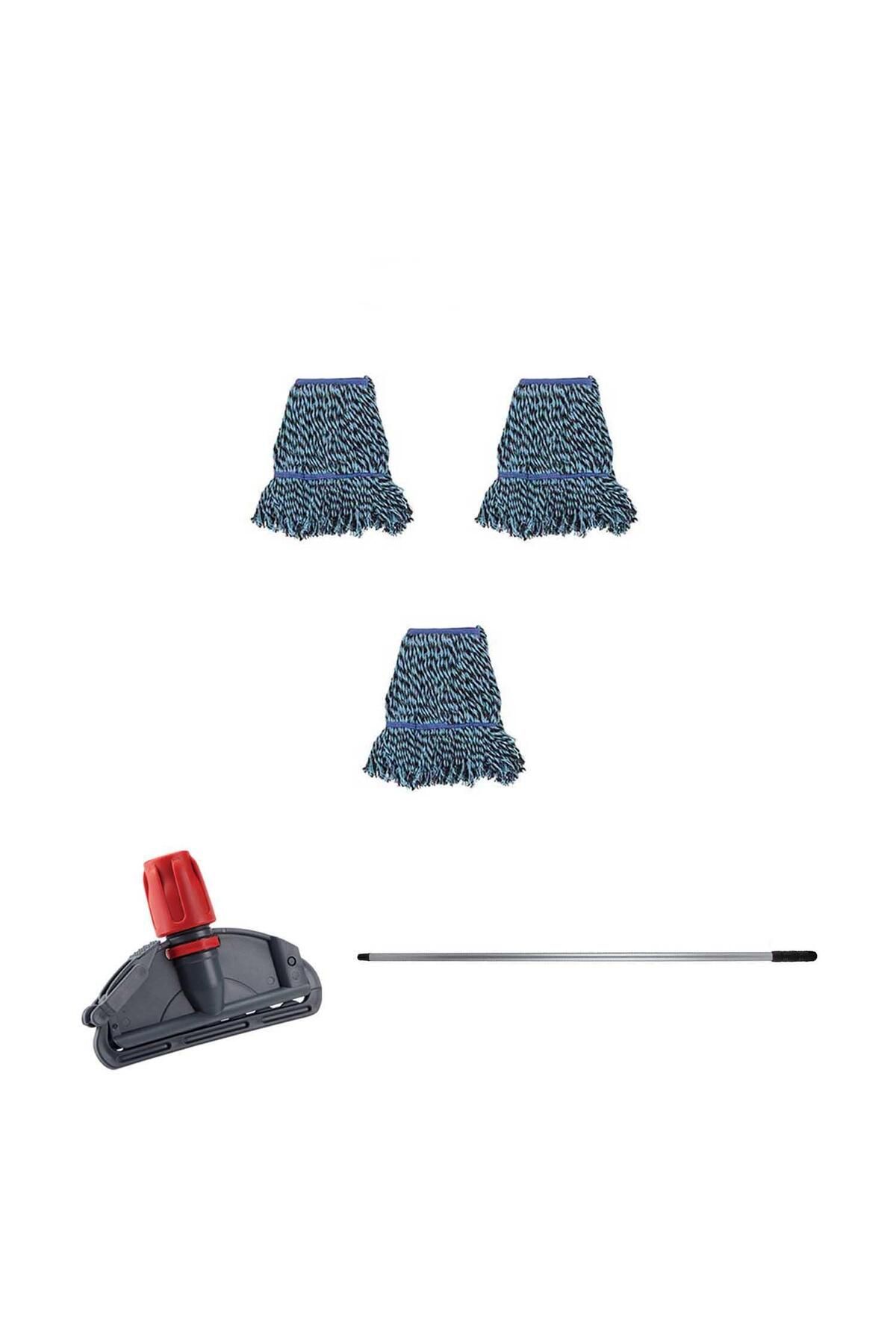 teknotrust Çift Kovalı Temizlik Arabası Seti, 3 Adet Yedek Mop ve 17 Cm Dar Mop Tutucu