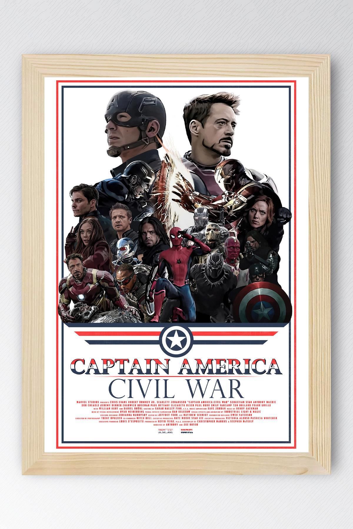 Saturn Captain America Çerçeveli Tablo - Kaptan Amerika İç Savaş Marvel Poster Tablo