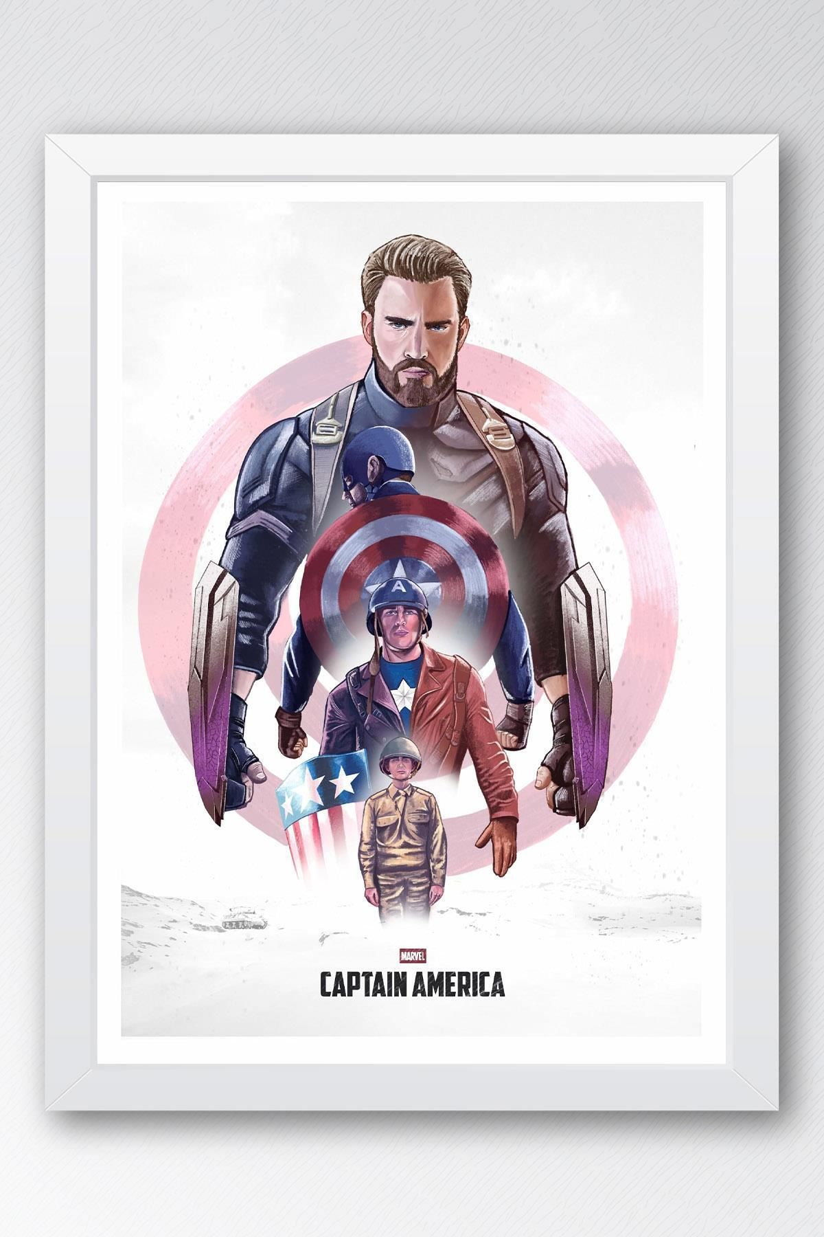 Saturn Captain America Çerçeveli Tablo - Kaptan Amerika Marvel Poster Tablo