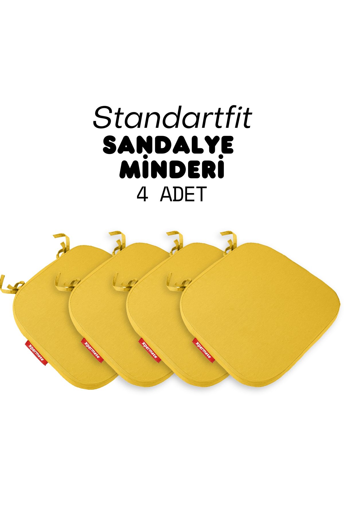 XPERMATE 4'lü StandartFit Oval Sandalye Minderi Fermuarlı Yıkanabilir  Su ve Yağ İtici 42x42x5 Sarı