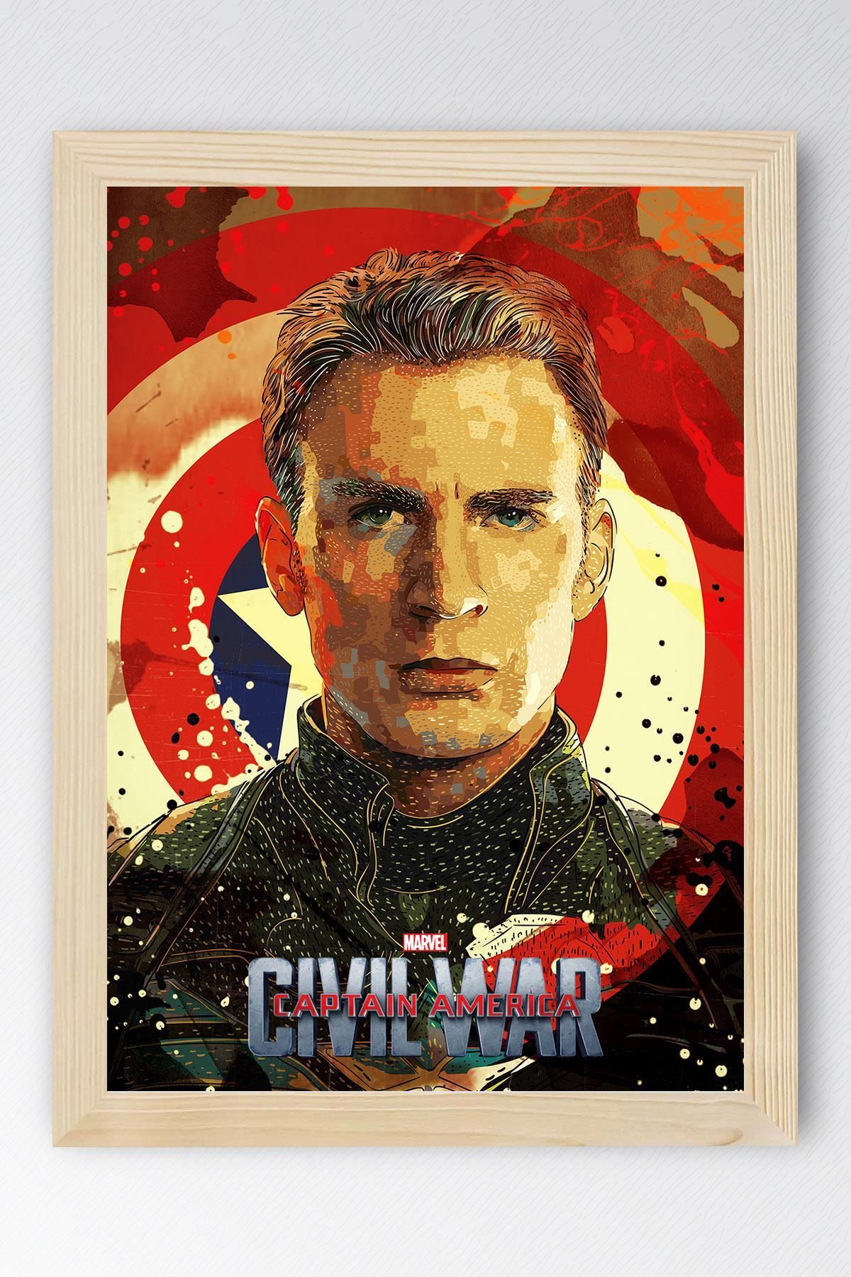 Saturn Captain America Çerçeveli Tablo - Civil War Marvel Poster Tablo