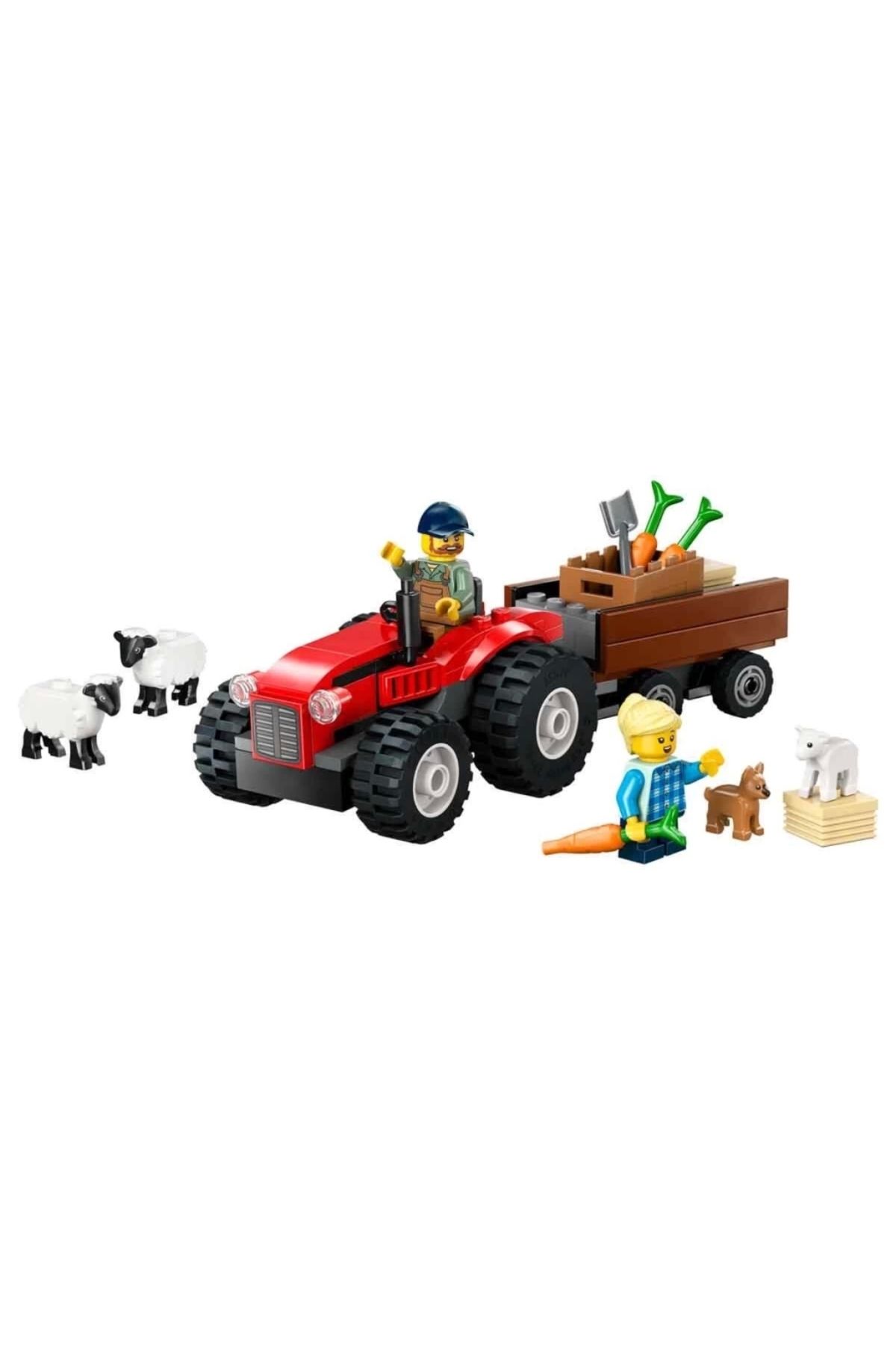 TWOX Çocuk LEGO City Römorklu Kırmızı Çiftlik Traktörü ve Koyun 60461