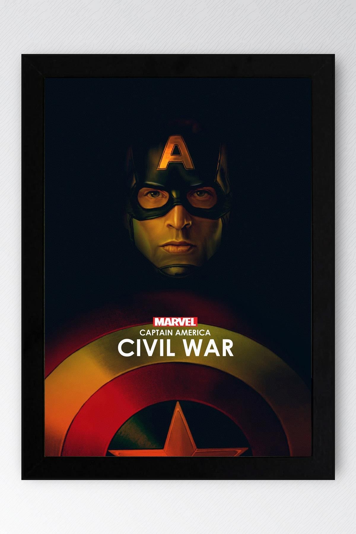 Saturn Captain America Çerçeveli Tablo - Kaptan Amerika Marvel Poster Tablo