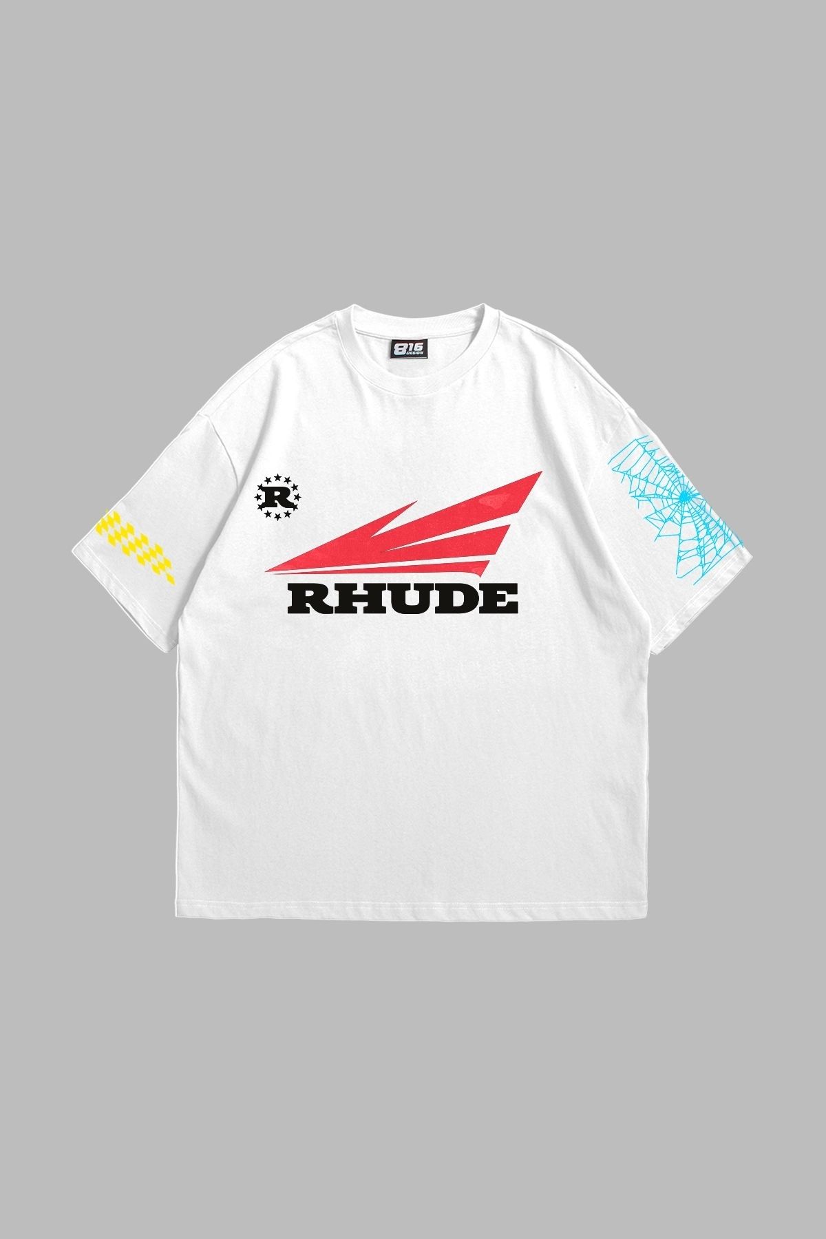 Sekizbiraltı Rhude Baskılı Oversize Unisex Beyaz Tshirt