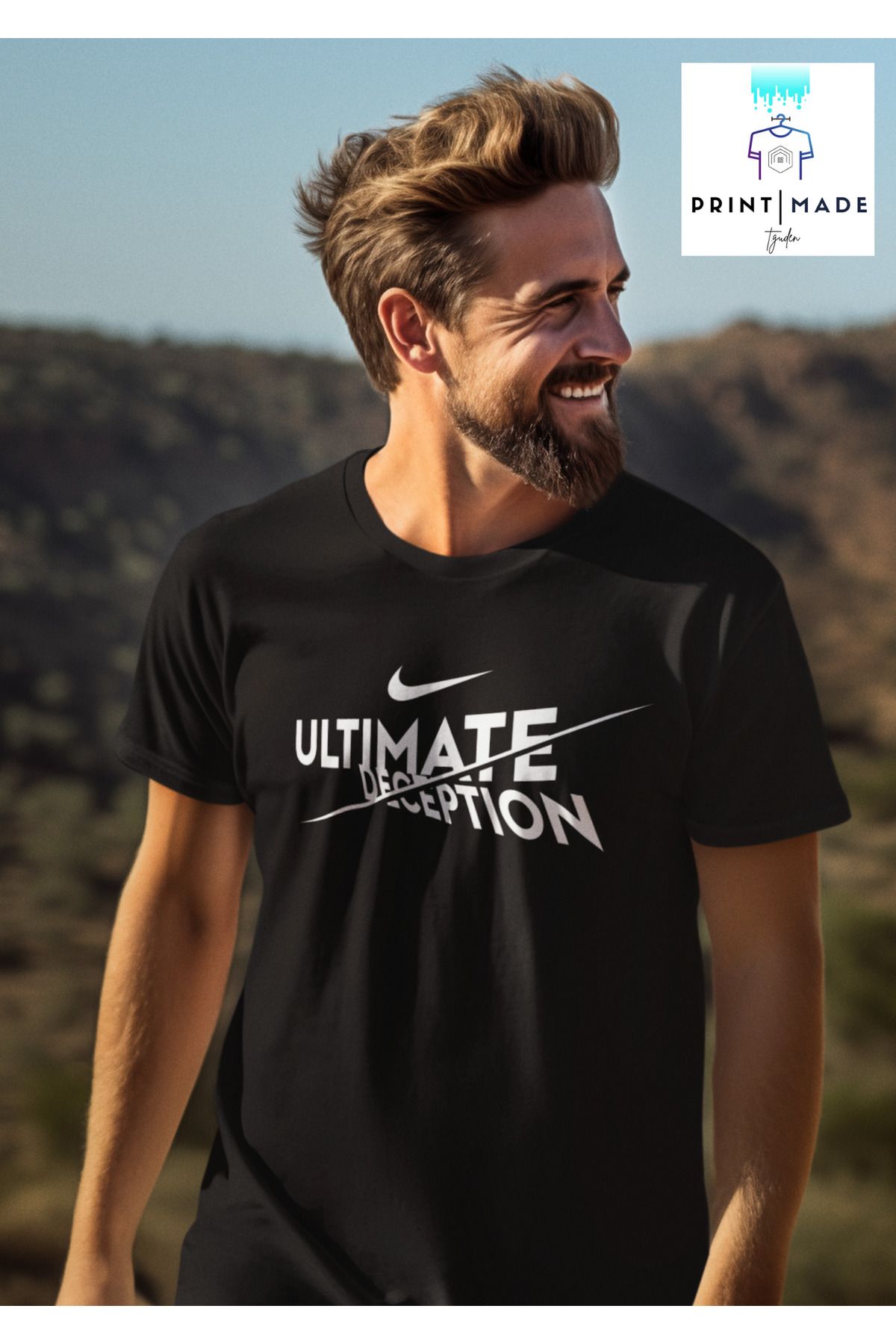 printtmade ULTIMATE DECEPTION Bisiklet Yaka Yüksek Kalite Baskılı T-Shirt