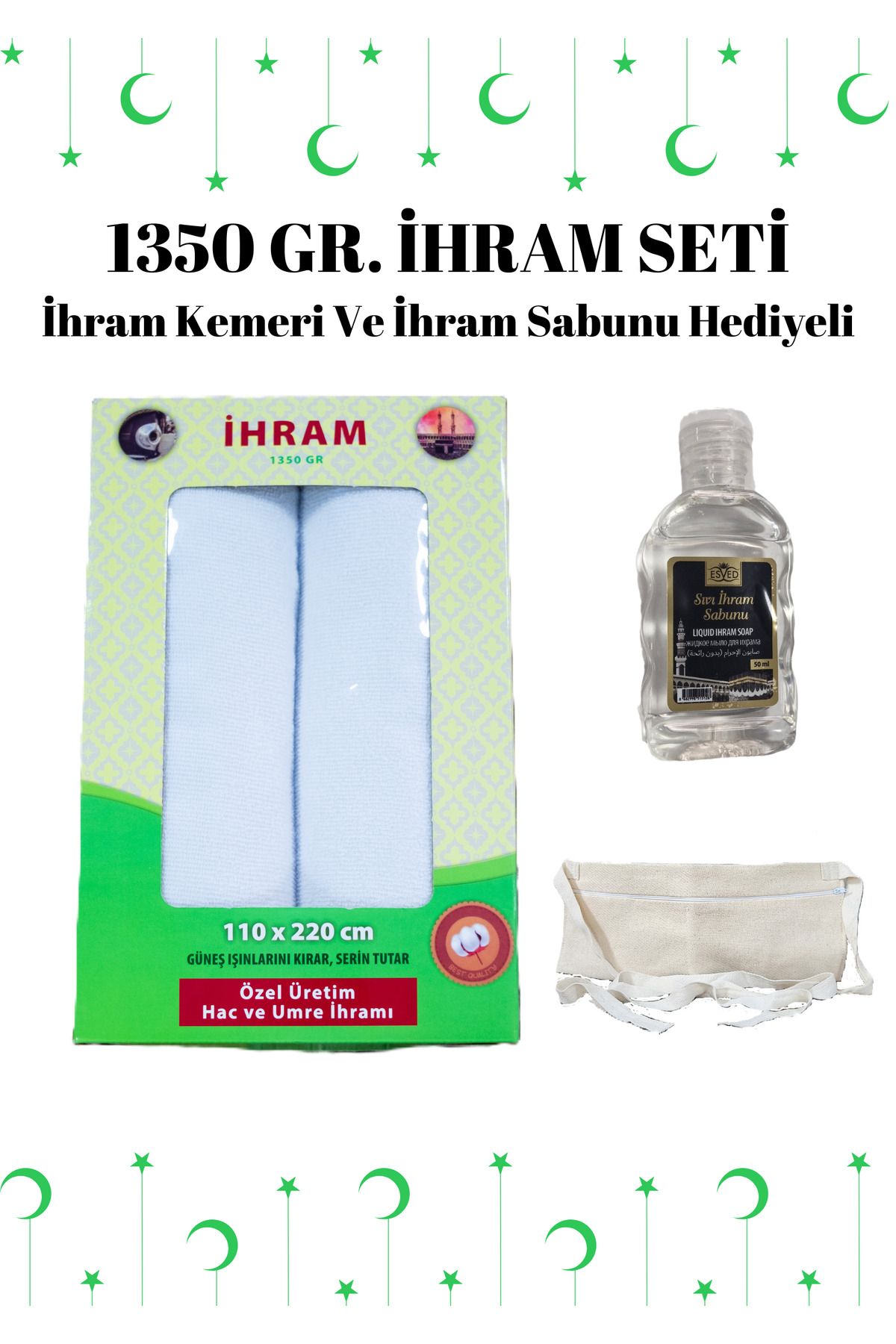 Ceviz İplik 1350 gr ihram seti, İhram kemeri ve İhram sabunu Hediyeli