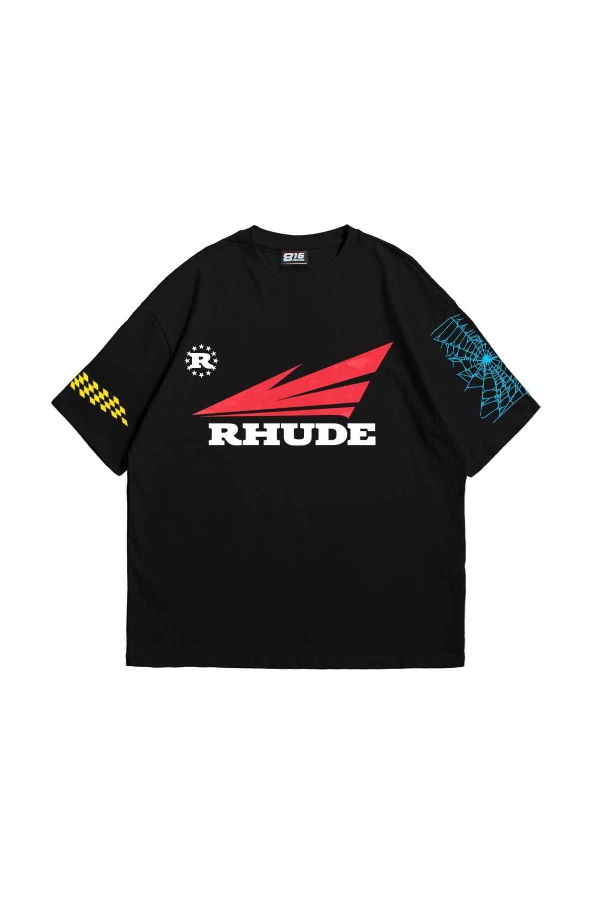 Sekizbiraltı Rhude Baskılı Oversize Unisex Siyah Tshirt