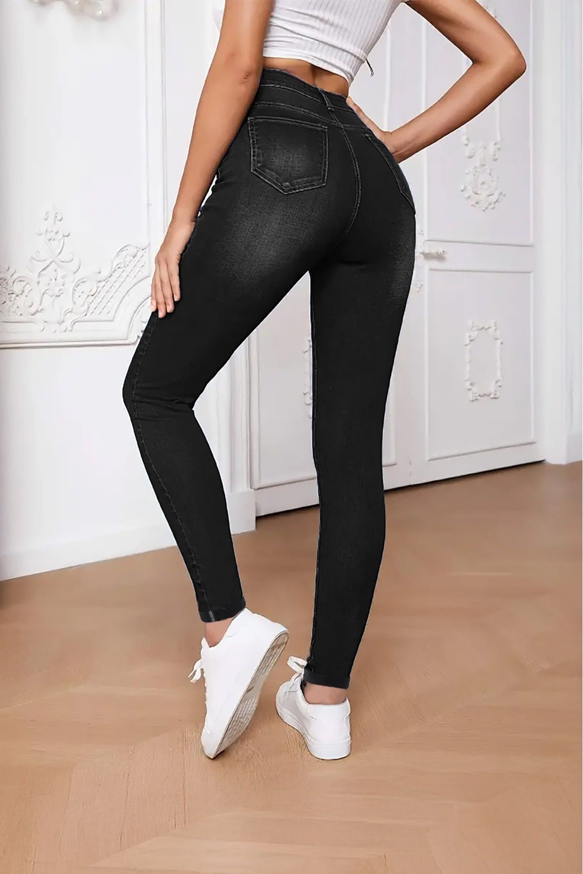 CEDY DENIM-Pantaloni de damă, ușori, din Lycra, cu croiala subțire, cu detaliu la picioare 5