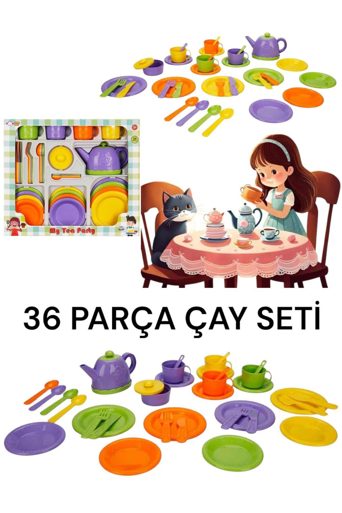 BYCEGU 46821 KEYİFLİ SAATLER İÇİN 36 PARÇA OYUNCAK ÇAY SETİ