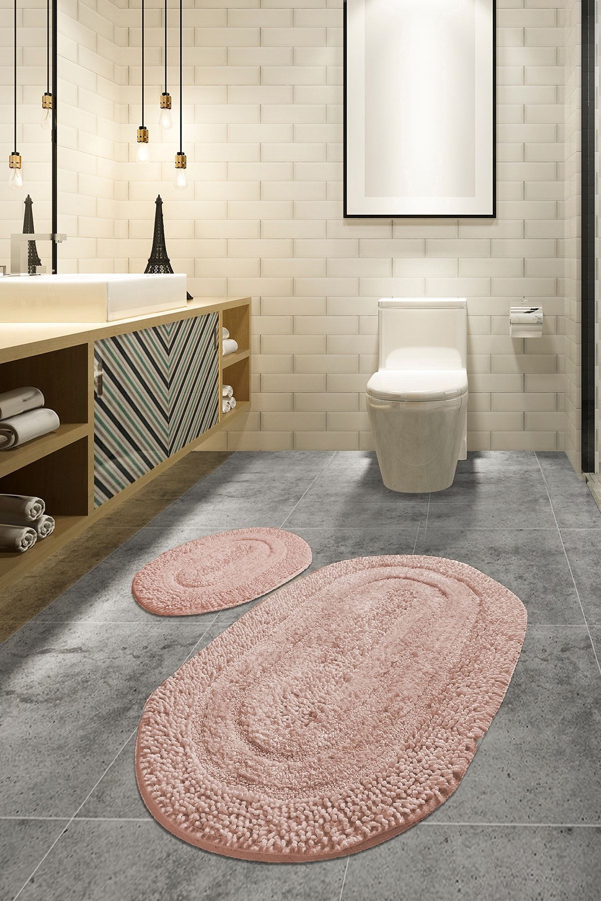 Iromica Home Macoroni Pudra 2'li Set Cotton Banyo Halısı