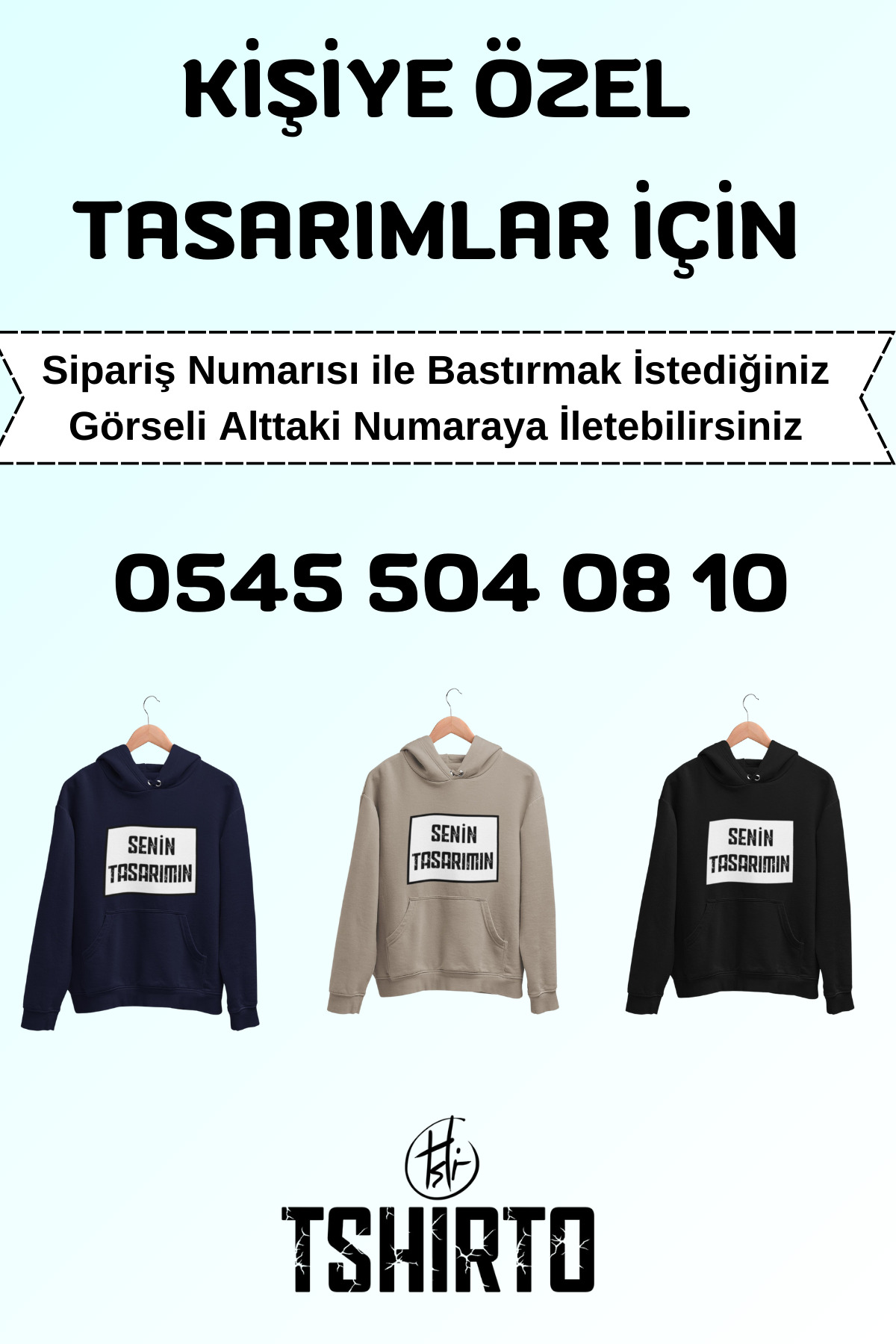 Tshirto  Kişiye Özel Baskı (Kendin Tasarla) 3 İplik Şardonlu Lacivert/Bej/Siyah Kapüşonlu Sweatshirt Hoodie - Görsel 3