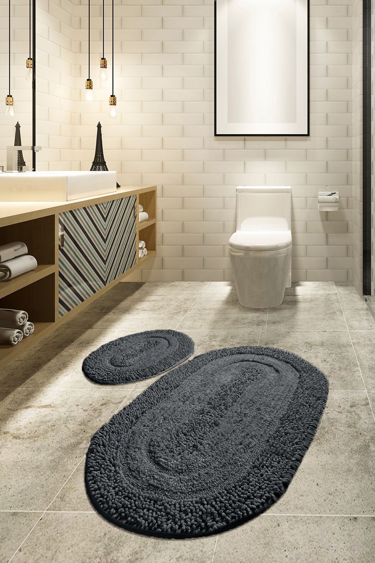 Iromica Home Macoroni Füme 2'li Set Cotton Banyo Halısı