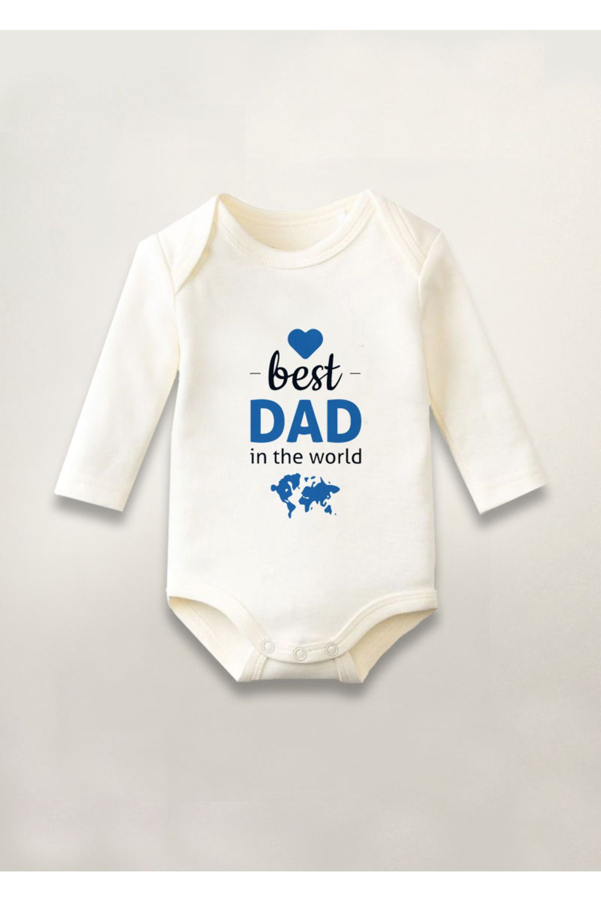 sielta Best Dad In The World Baskılı Pamuklu Uzun Kollu Çıtçıtlı Bebek Body Zıbın Atlet Tulum